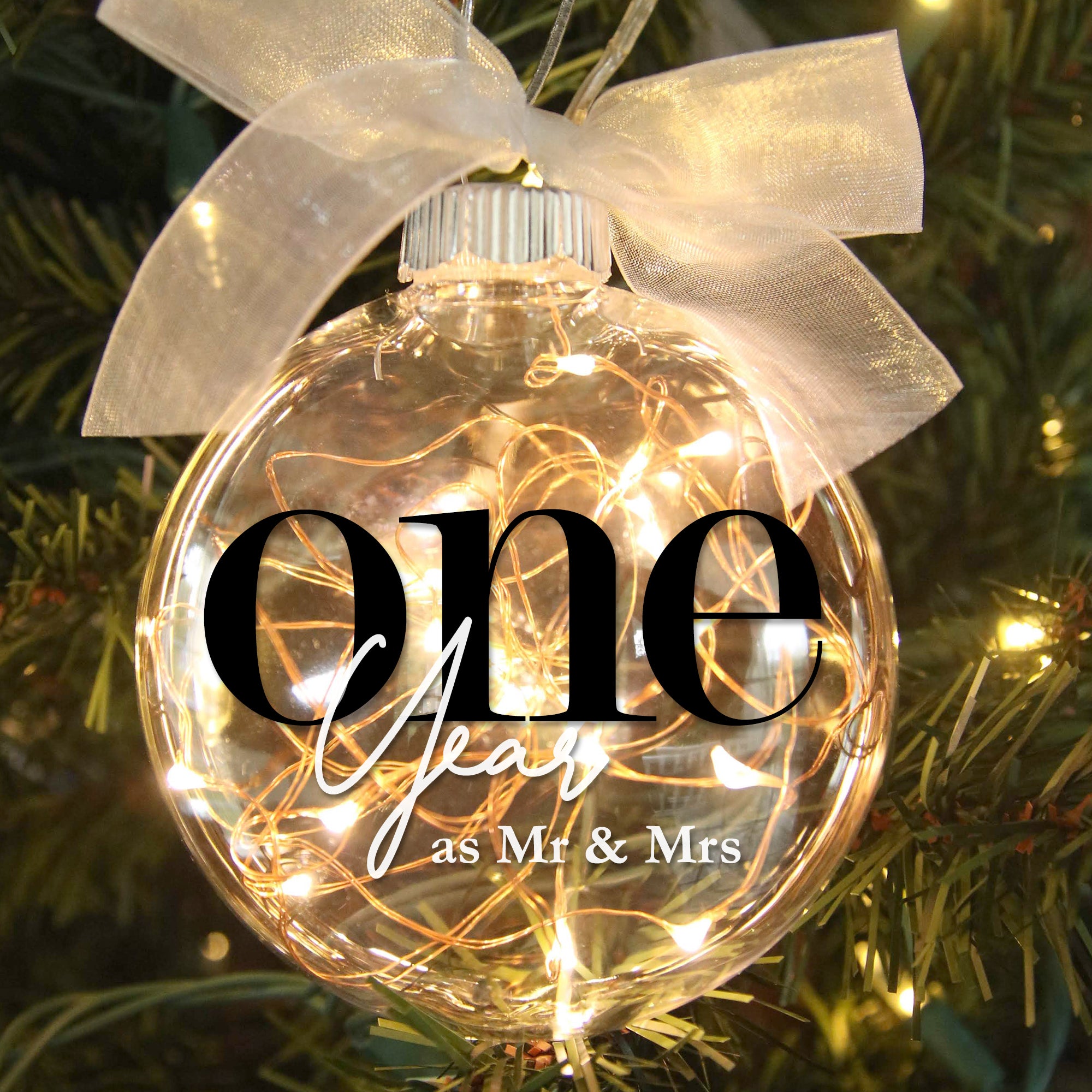 1st First Wedding Anniversary Lighted Christmas Ornament