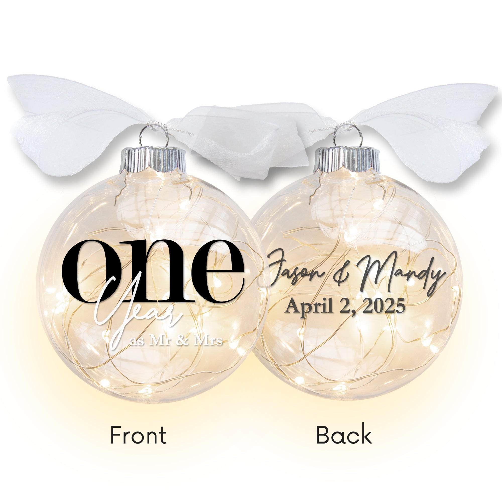 1st First Wedding Anniversary Lighted Christmas Ornament