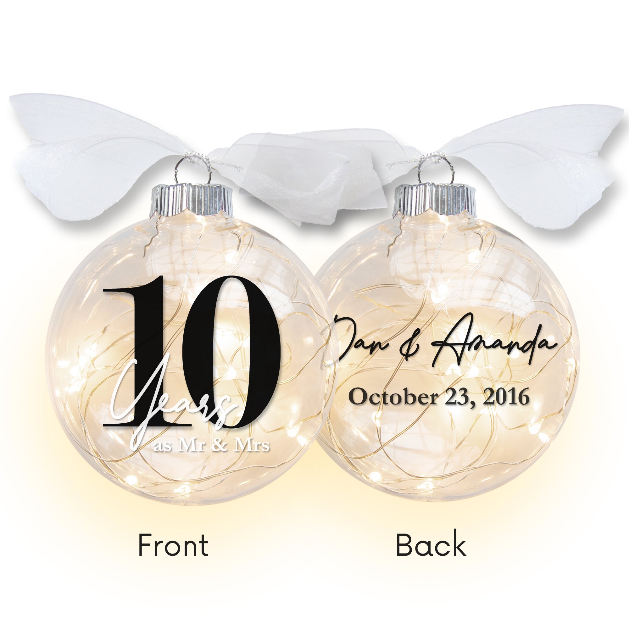 10th Wedding Anniversary Lighted Christmas Ornament