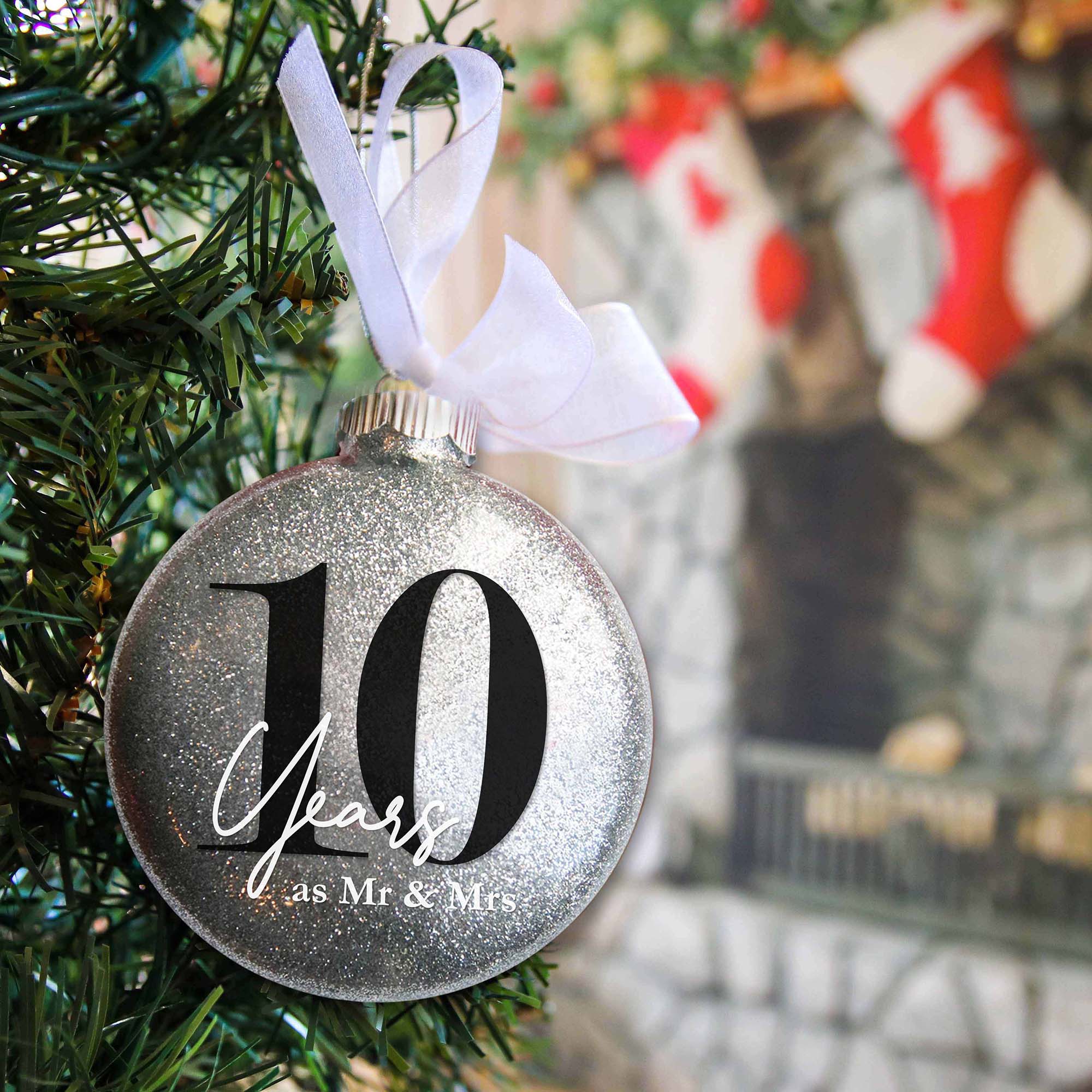 10th Wedding Anniversary Glitter Christmas Ornament