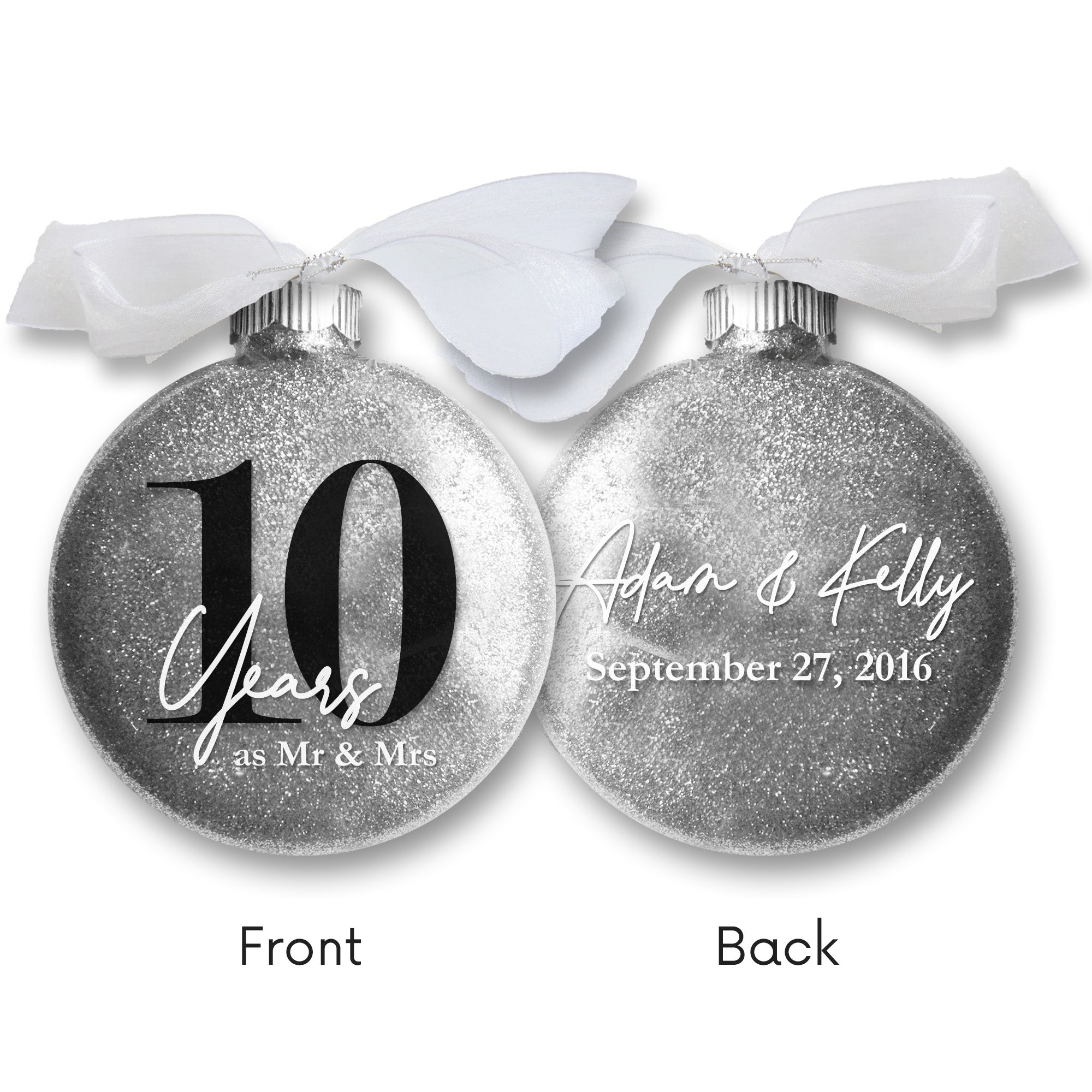 10th Wedding Anniversary Glitter Christmas Ornament