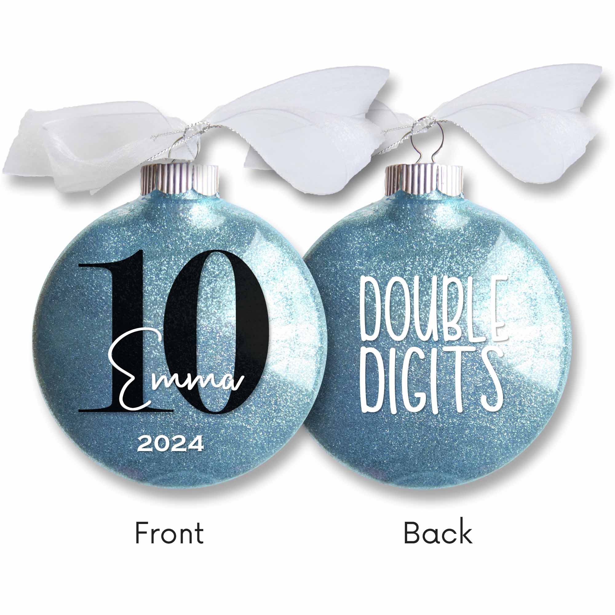 Personalized 10th Birthday Glitter Christmas Ornament - Custom Name & Year Keepsake