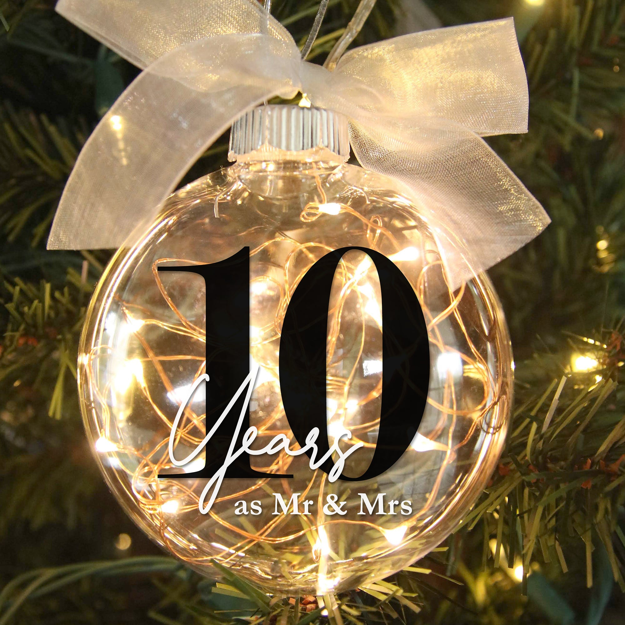 10th Wedding Anniversary Lighted Christmas Ornament