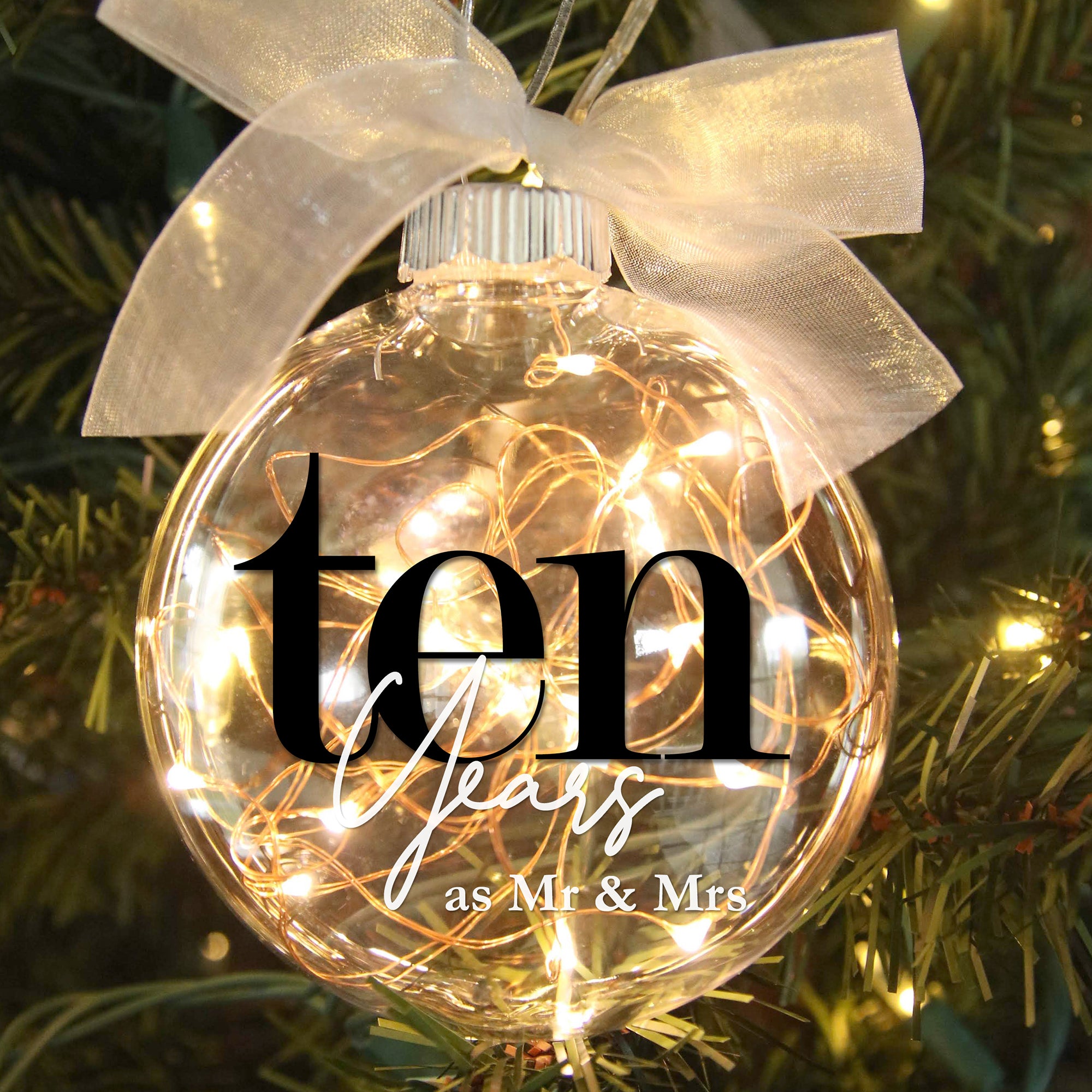 10th Ten Wedding Anniversary Lighted Christmas Ornament