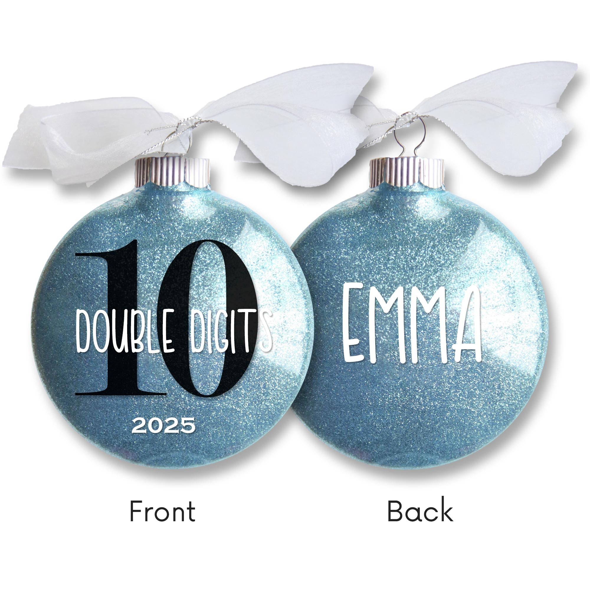 Personalized 10th Birthday Glitter Christmas Ornament - Custom Name & Year Keepsake