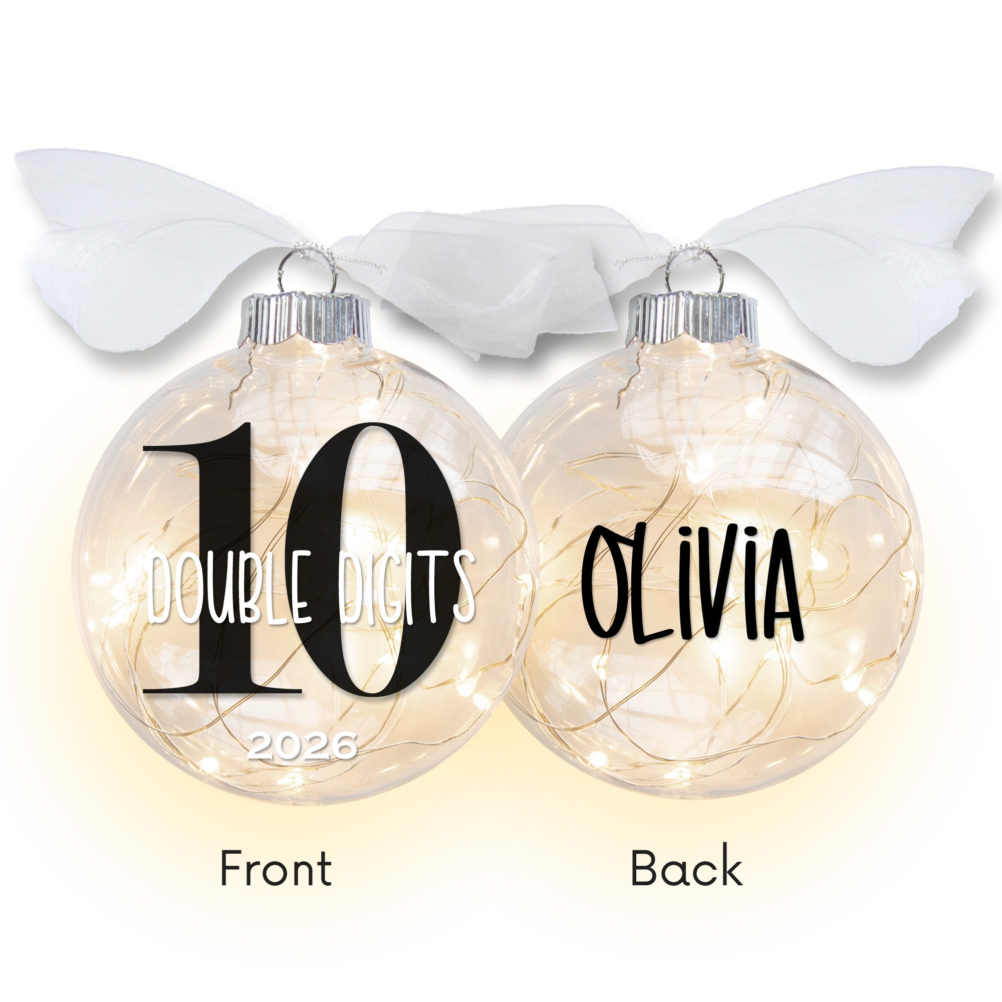 Personalized 10th Birthday Lighted Christmas Ornament - Celebrate Double Digits