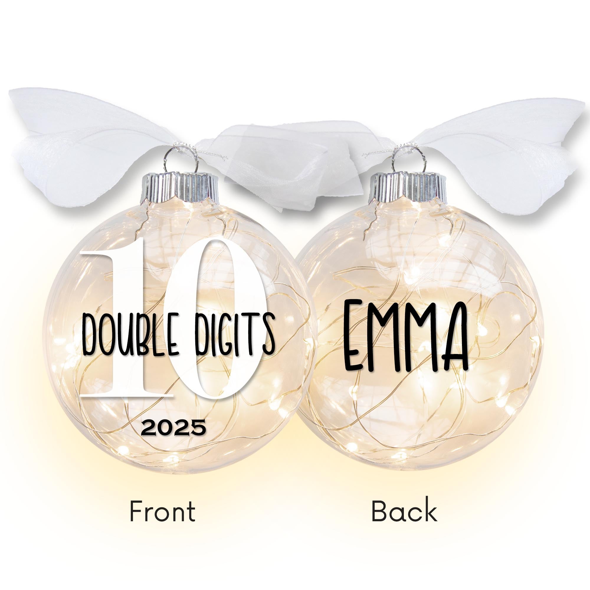 Personalized 10th Birthday Lighted Christmas Ornament - Celebrate Double Digits