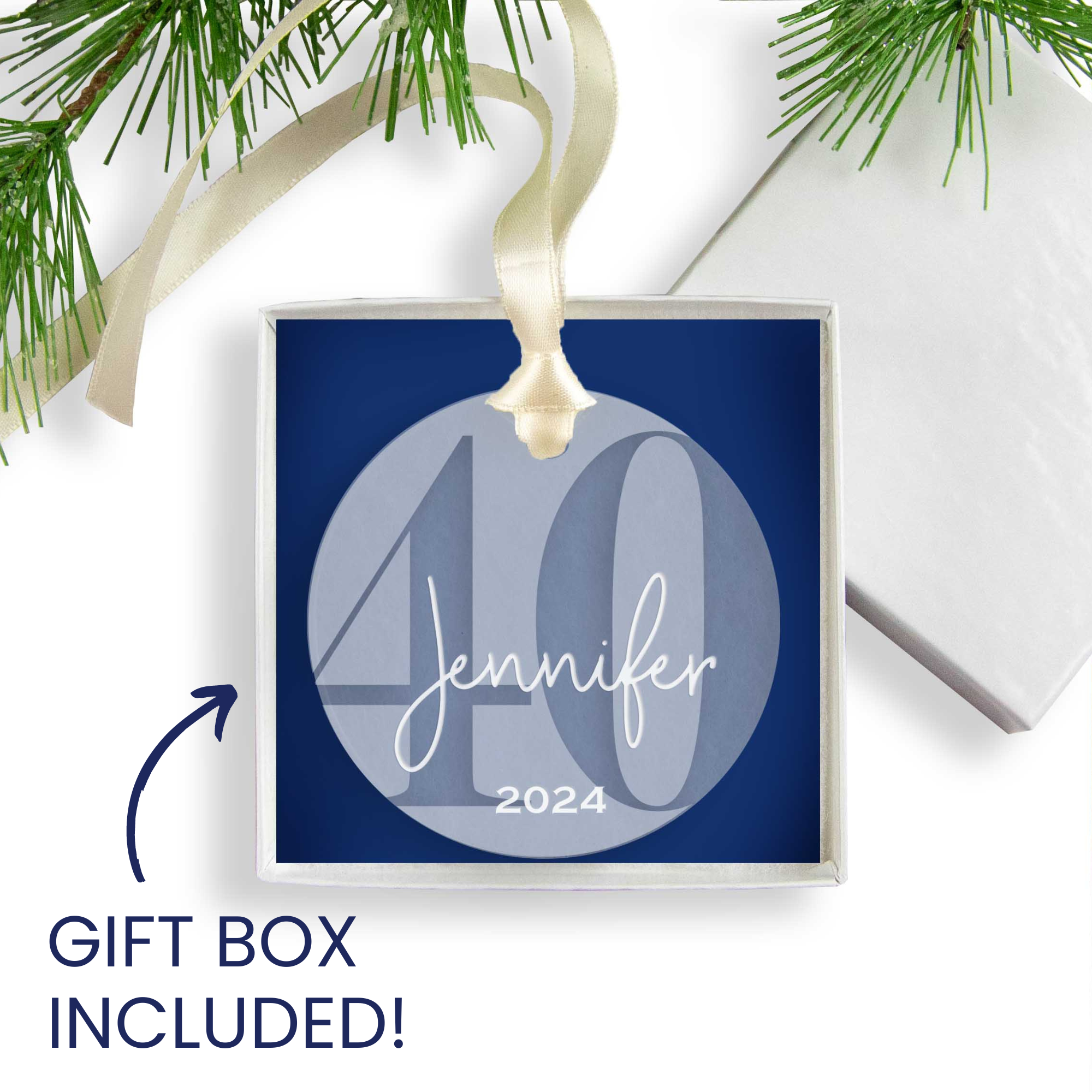 Personalized 40th Birthday Acrylic Christmas Ornament, Gift Box Included