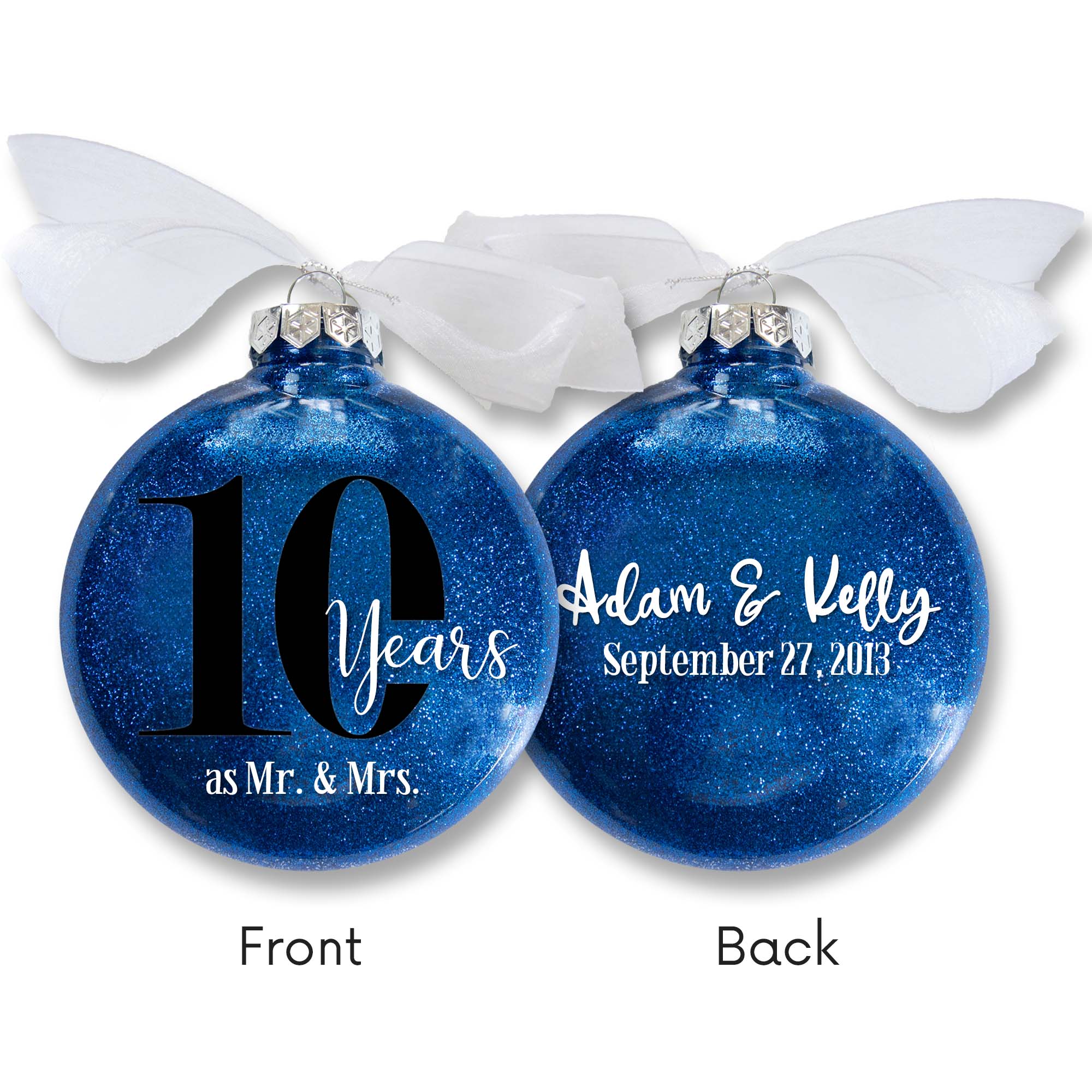10th Wedding Anniversary Glitter Christmas Ornament