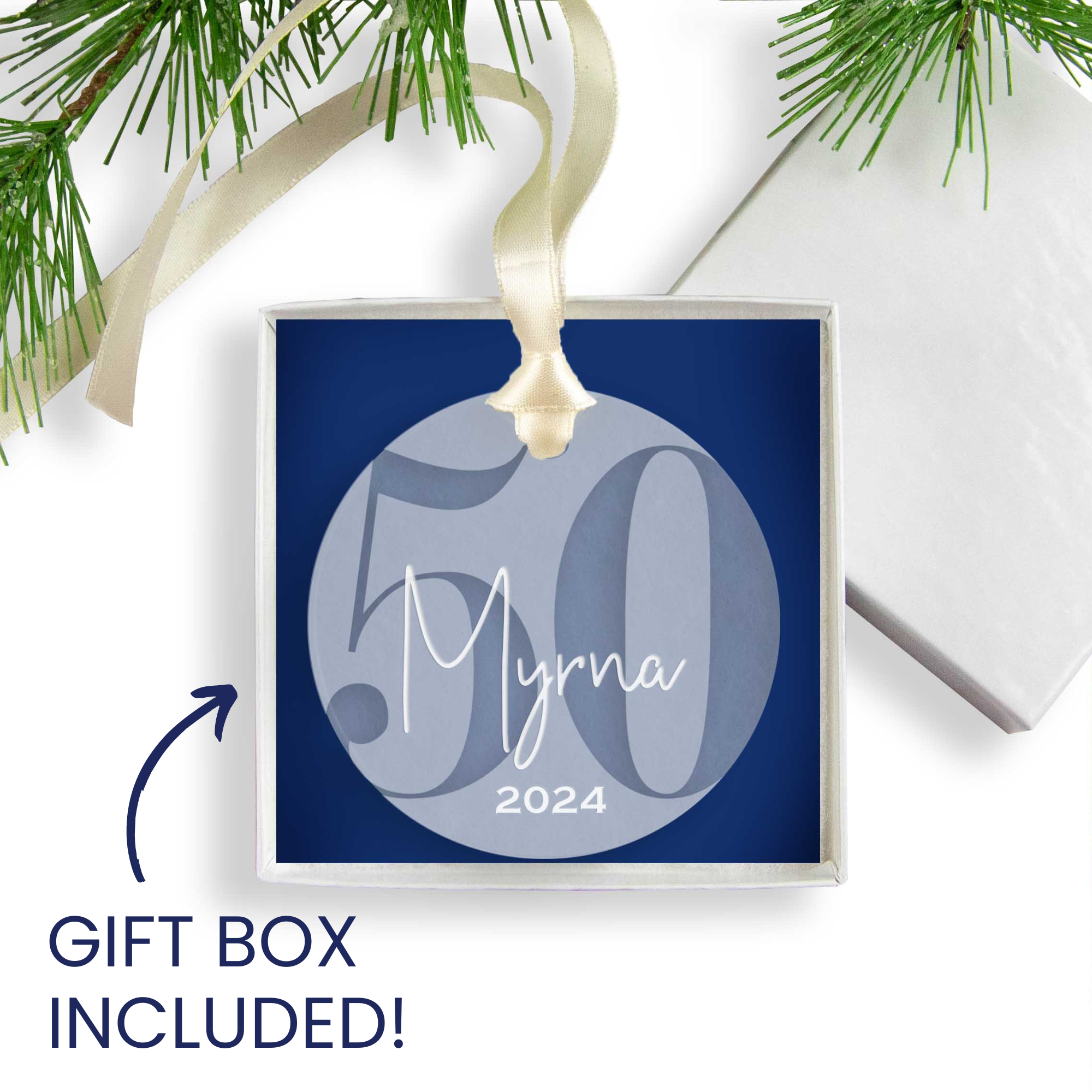 Personalized 50th Birthday Acrylic Christmas Ornament, Gift Box Included
