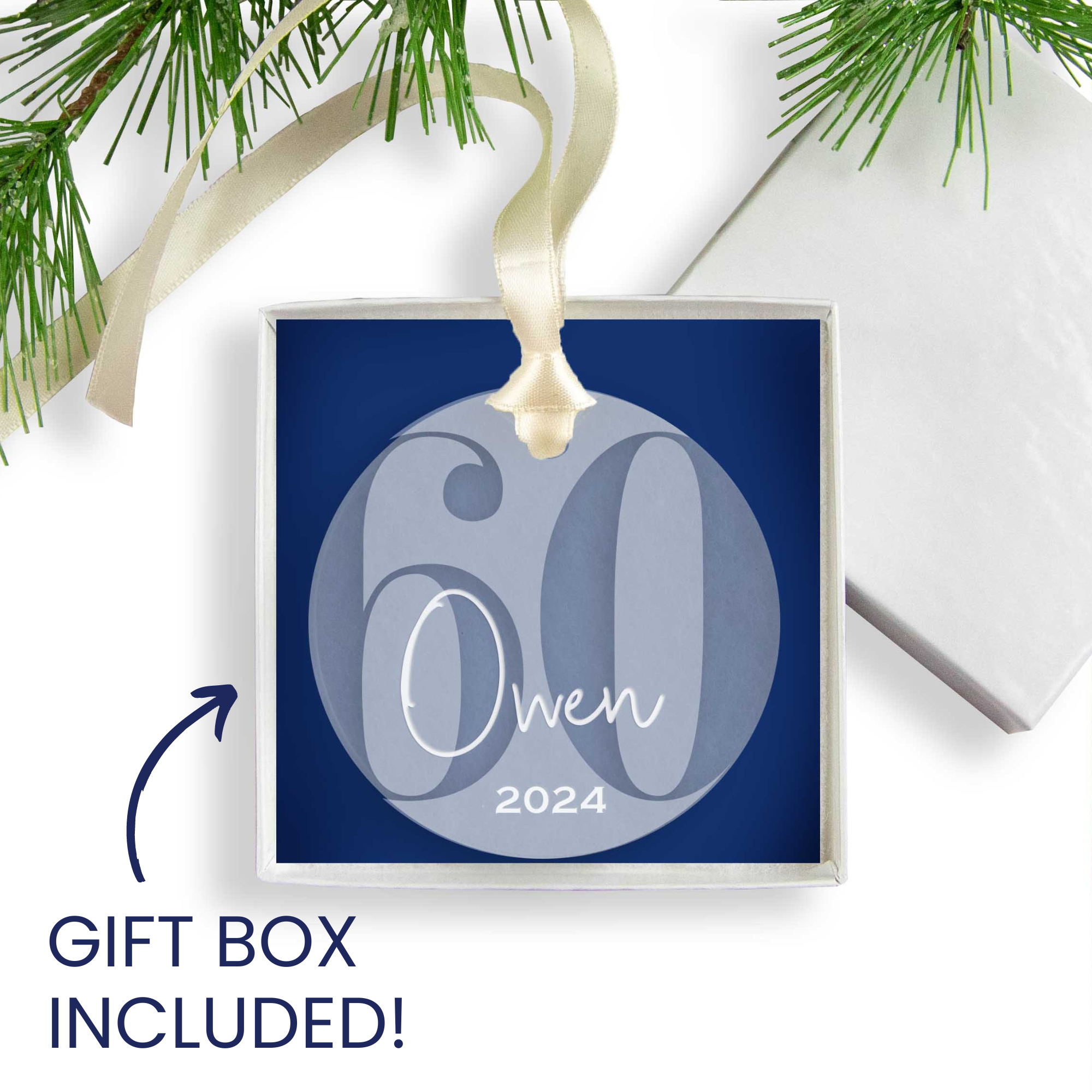 Personalized 60th Birthday Acrylic Christmas Ornament, Gift Box Included