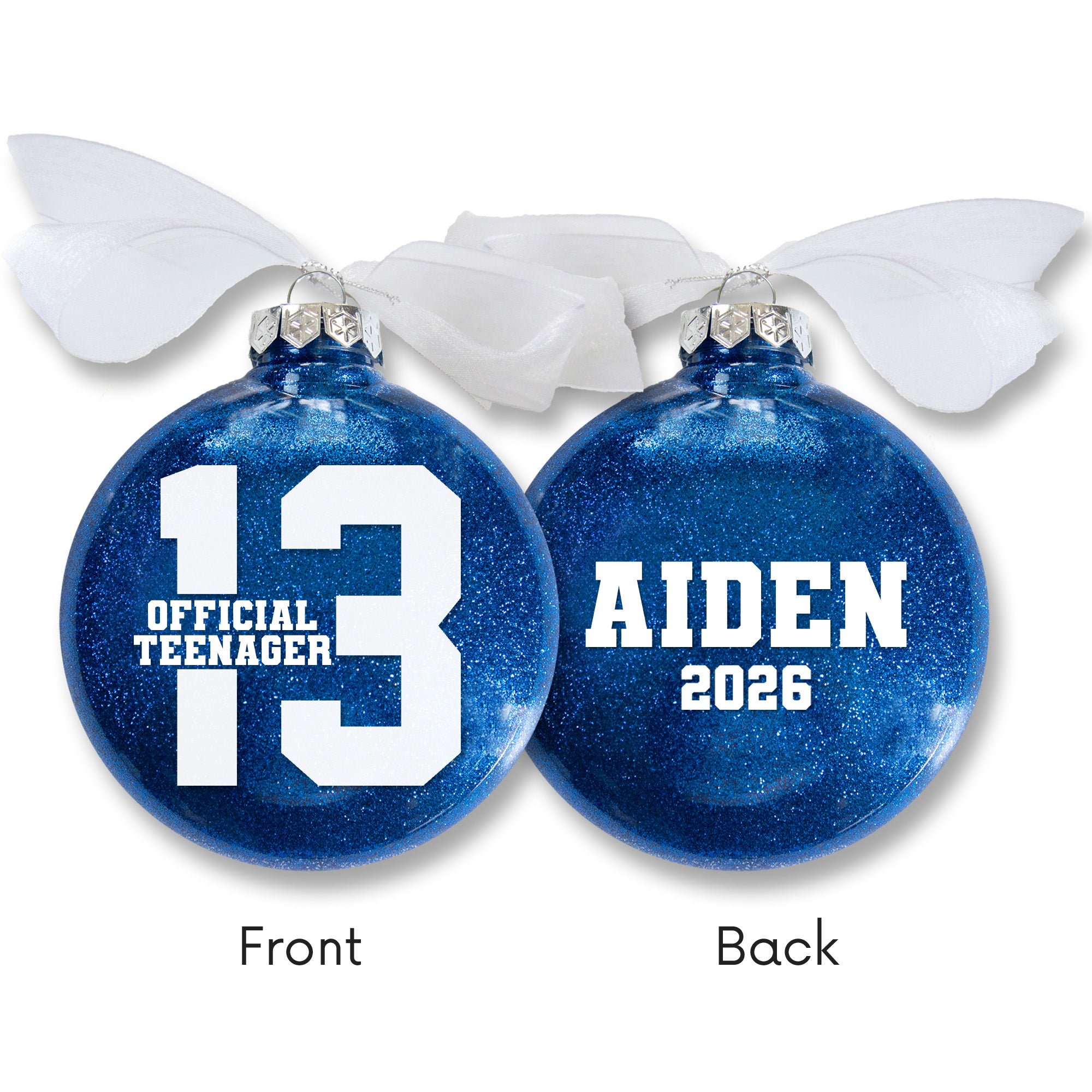 Personalized 13th Birthday Official Teenager Glitter Ornament - Custom Name & Year Keepsake