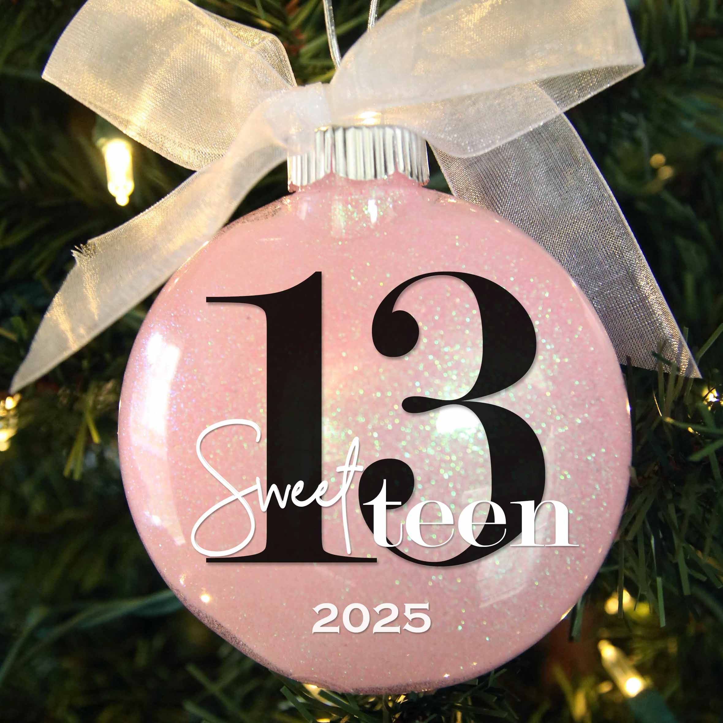 Personalized 13th Birthday Sweet Teen Glitter Christmas Ornament - Custom Name & Year Keepsake