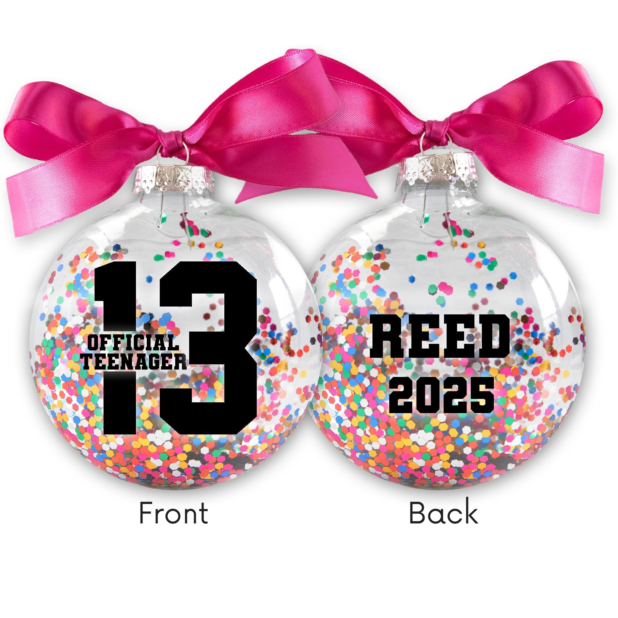 Personalized 13 Official Teenager Birthday Christmas Ornament - Multi-colored Glitter Confetti Inside