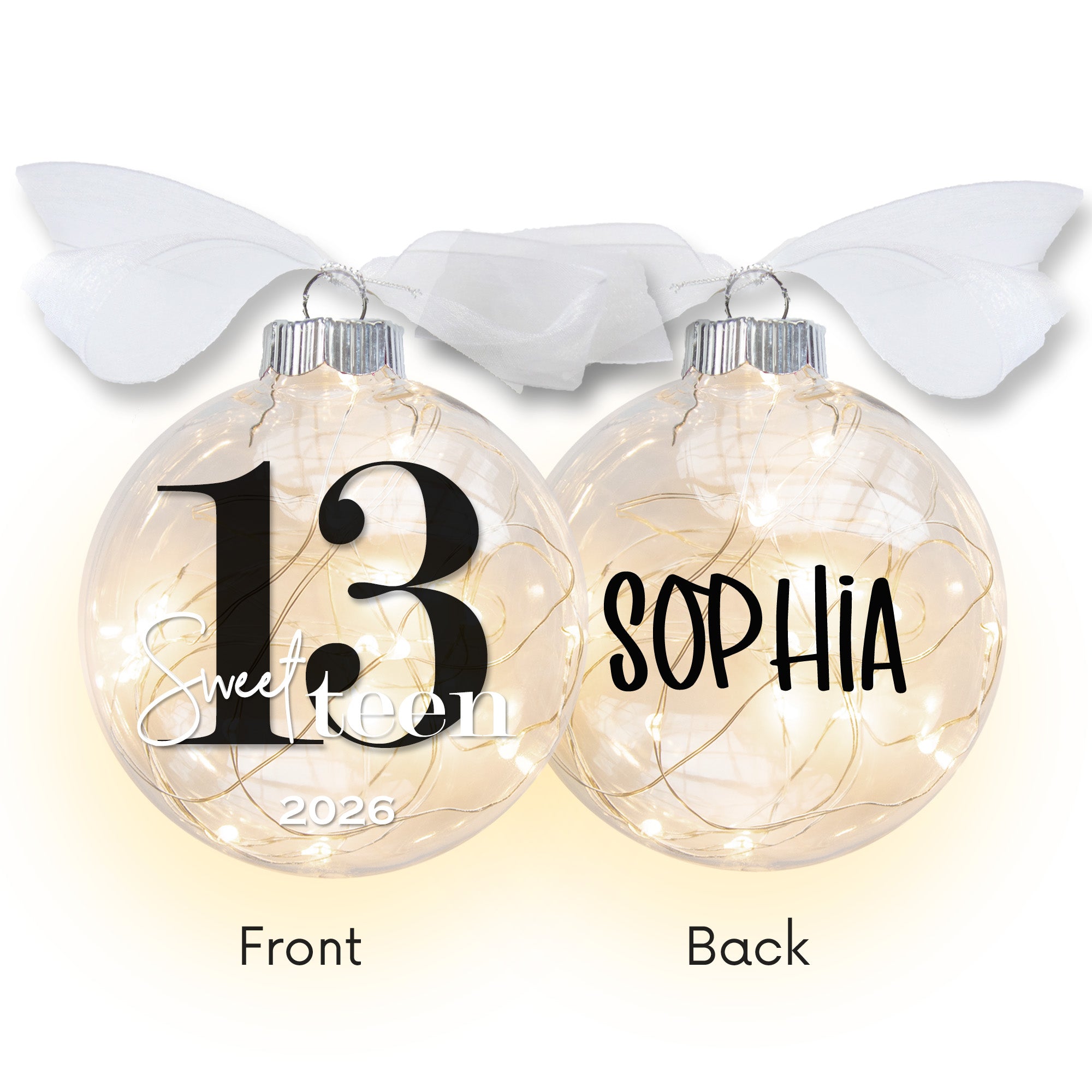 Personalized 13th Birthday Sweet Teen Lighted Christmas Ornament - Custom Name & Year