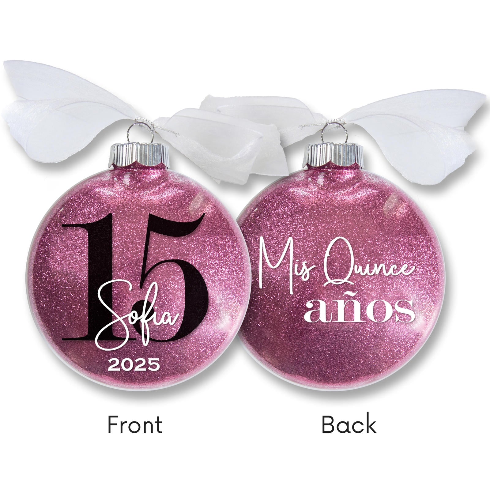 Personalized 15 Mis Quince AÃ±os Glitter Ornament - Custom Name & Year Keepsake