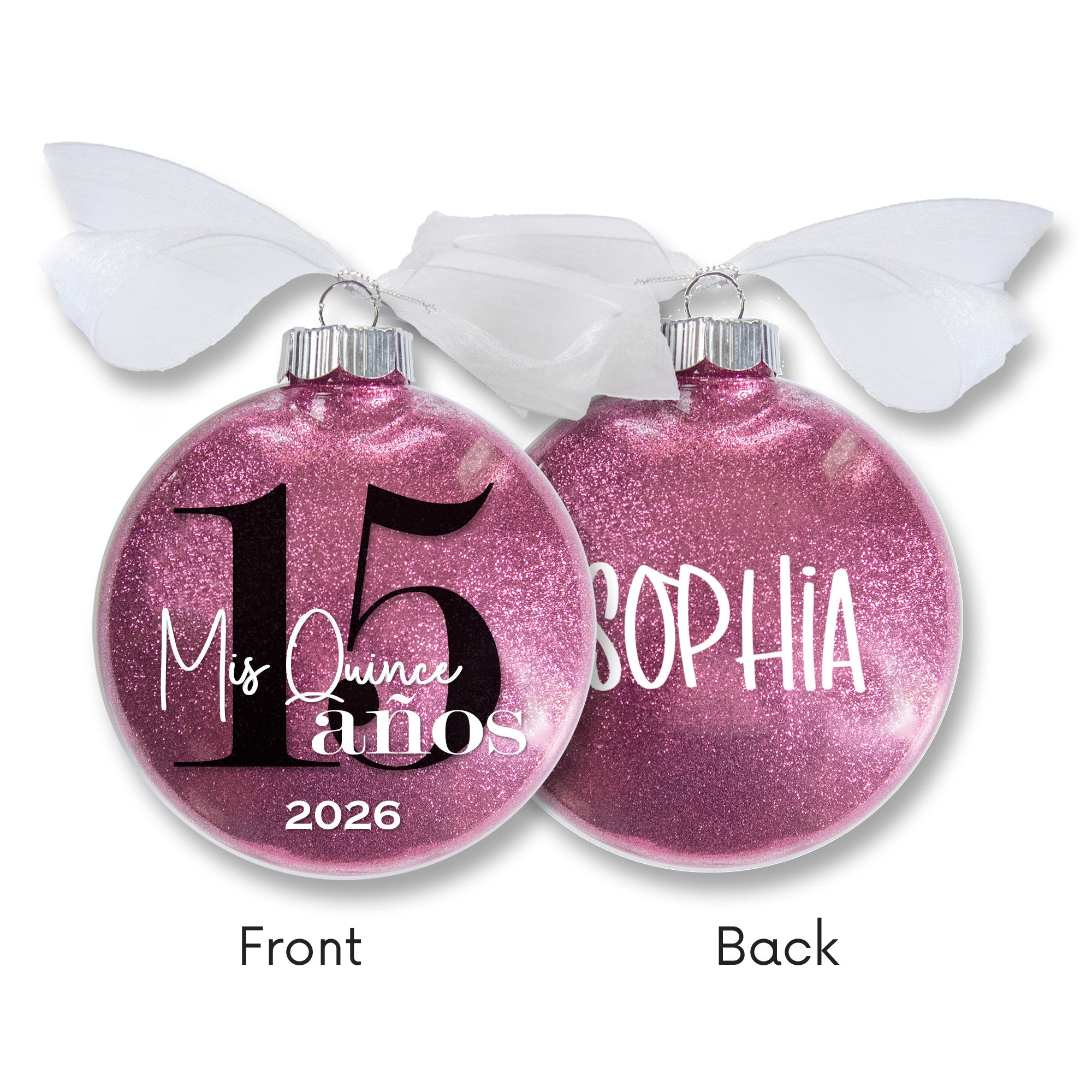 Personalized 15 Mis Quince AÃ±os Glitter Ornament - Custom Name & Year Keepsake
