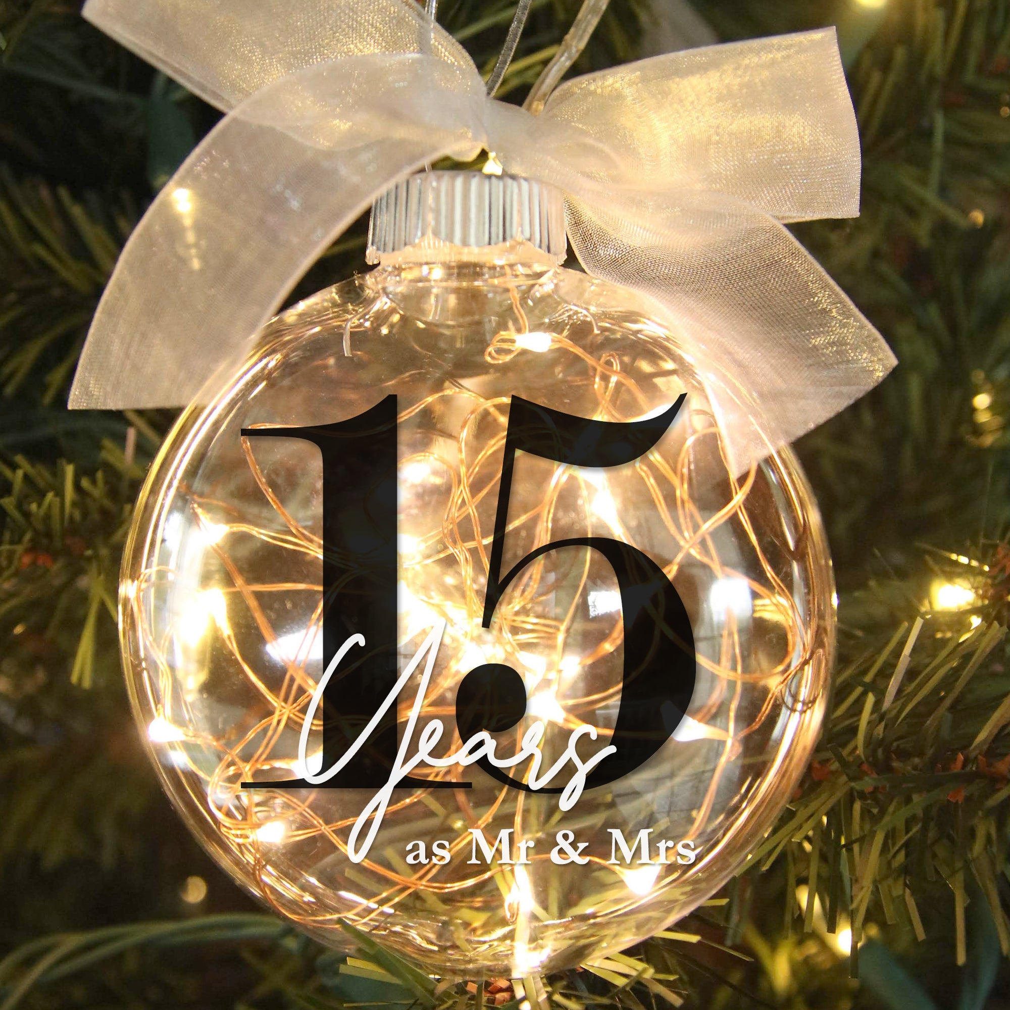 15th Wedding Anniversary Lighted Christmas Ornament