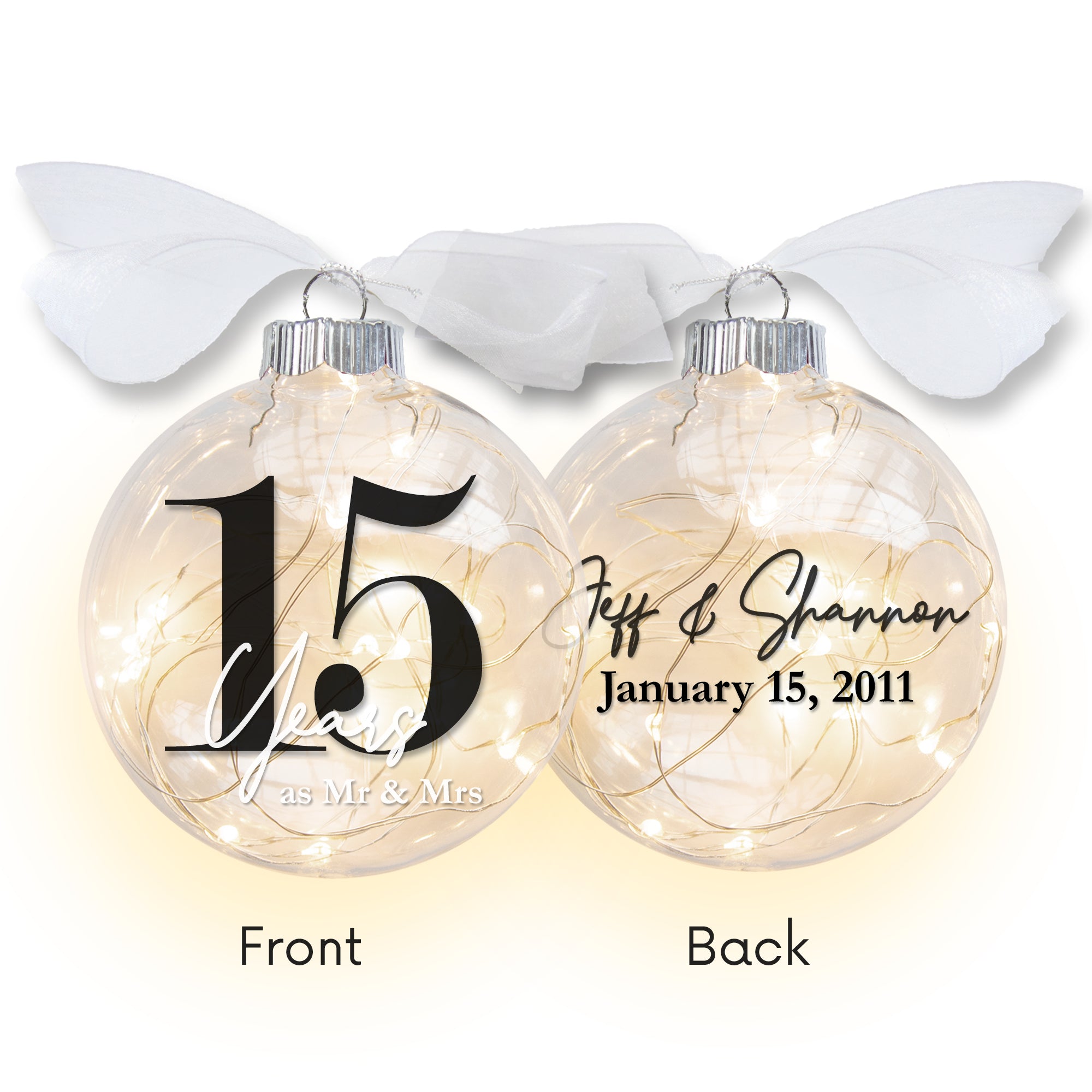 15th Wedding Anniversary Lighted Christmas Ornament