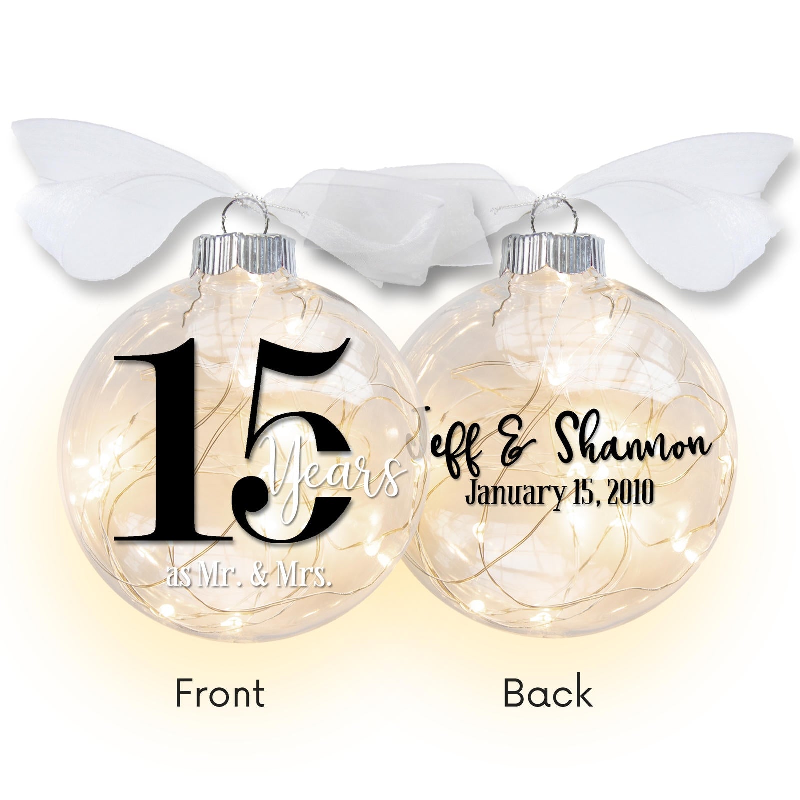 15th Wedding Anniversary Lighted Christmas Ornament
