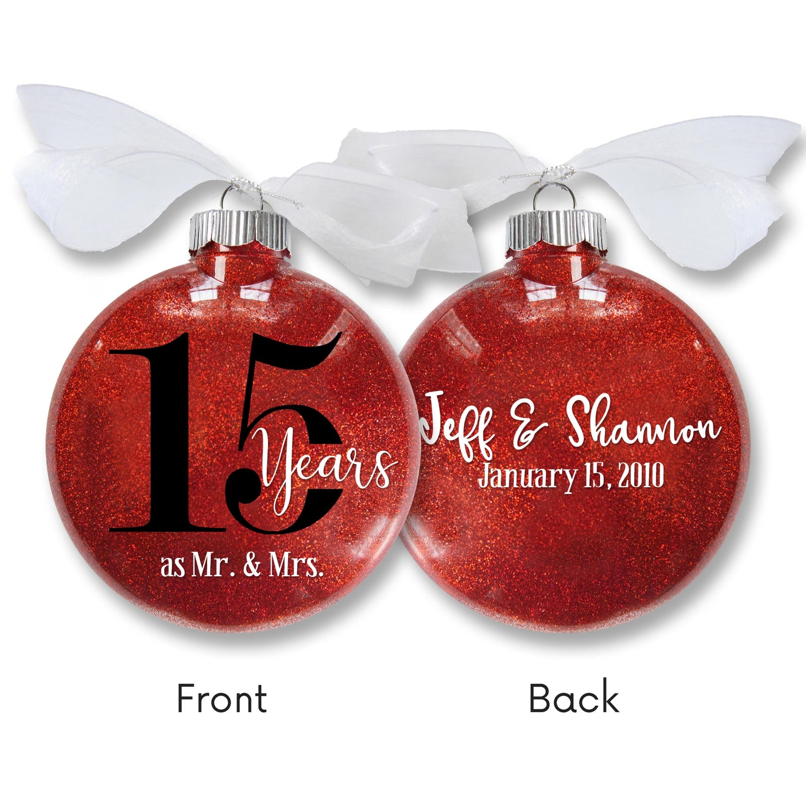 15th Wedding Anniversary Glitter Christmas Ornament