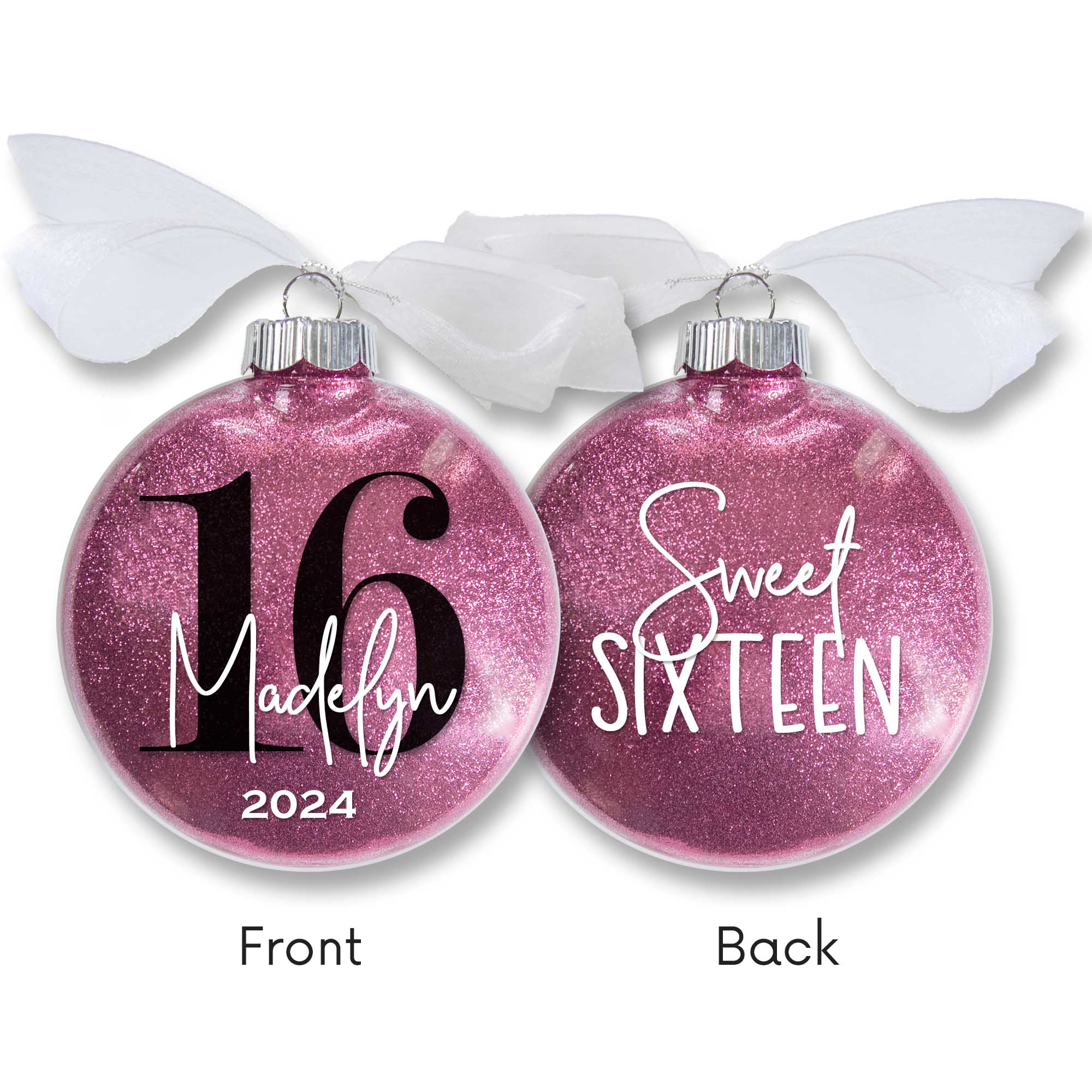 Personalized Sweet Sixteen Birthday Ornament in Raspberry