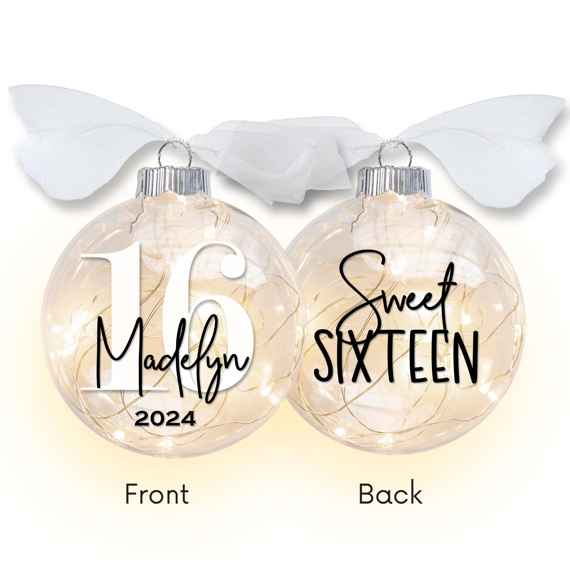 Personalized 16 sweet sixteen lighted christmas ornament