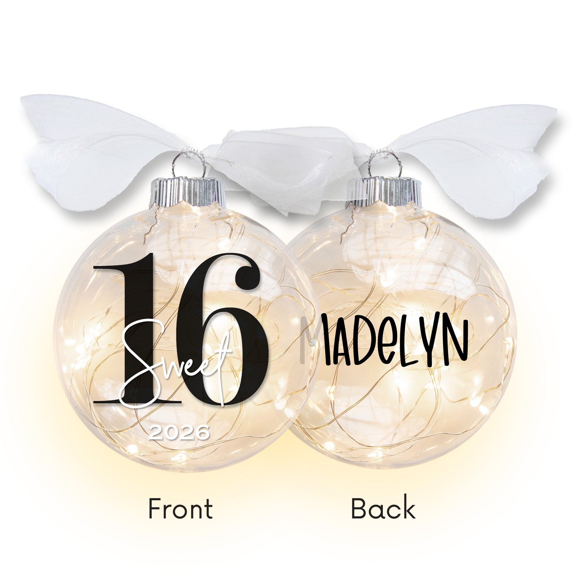 Personalized 16 Sweet Sixteen Lighted Birthday Ornament - Custom Name & Year
