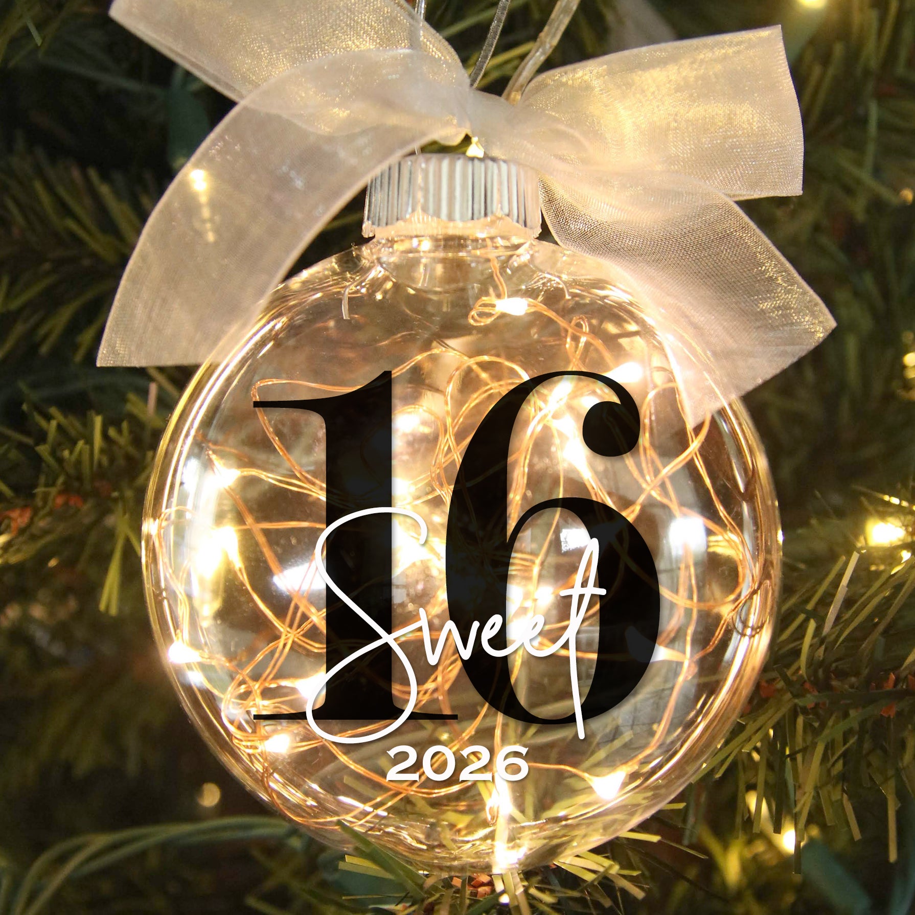 Personalized 16 Sweet Sixteen Lighted Birthday Ornament - Custom Name & Year