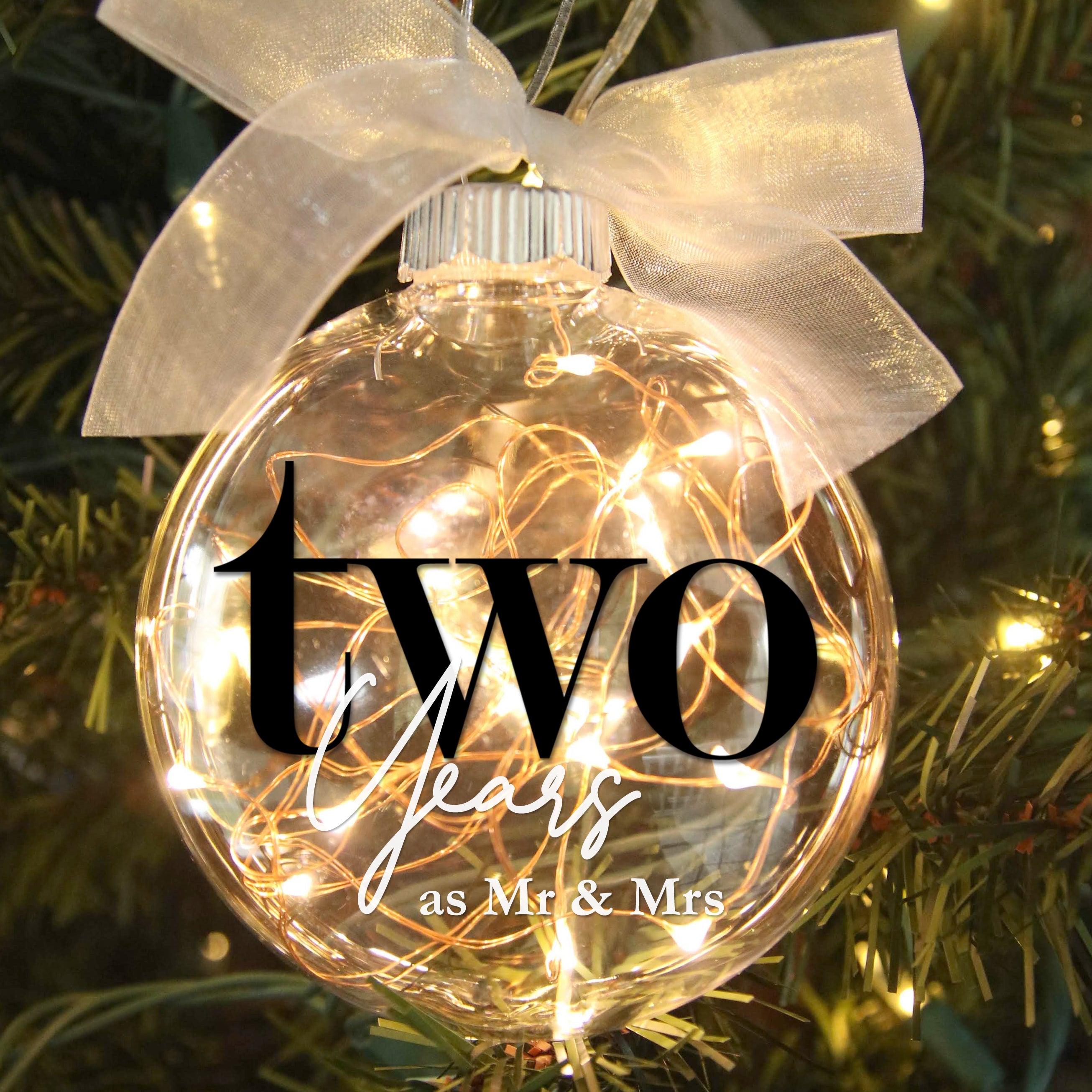 2nd Wedding Anniversary Lighted Christmas Ornament