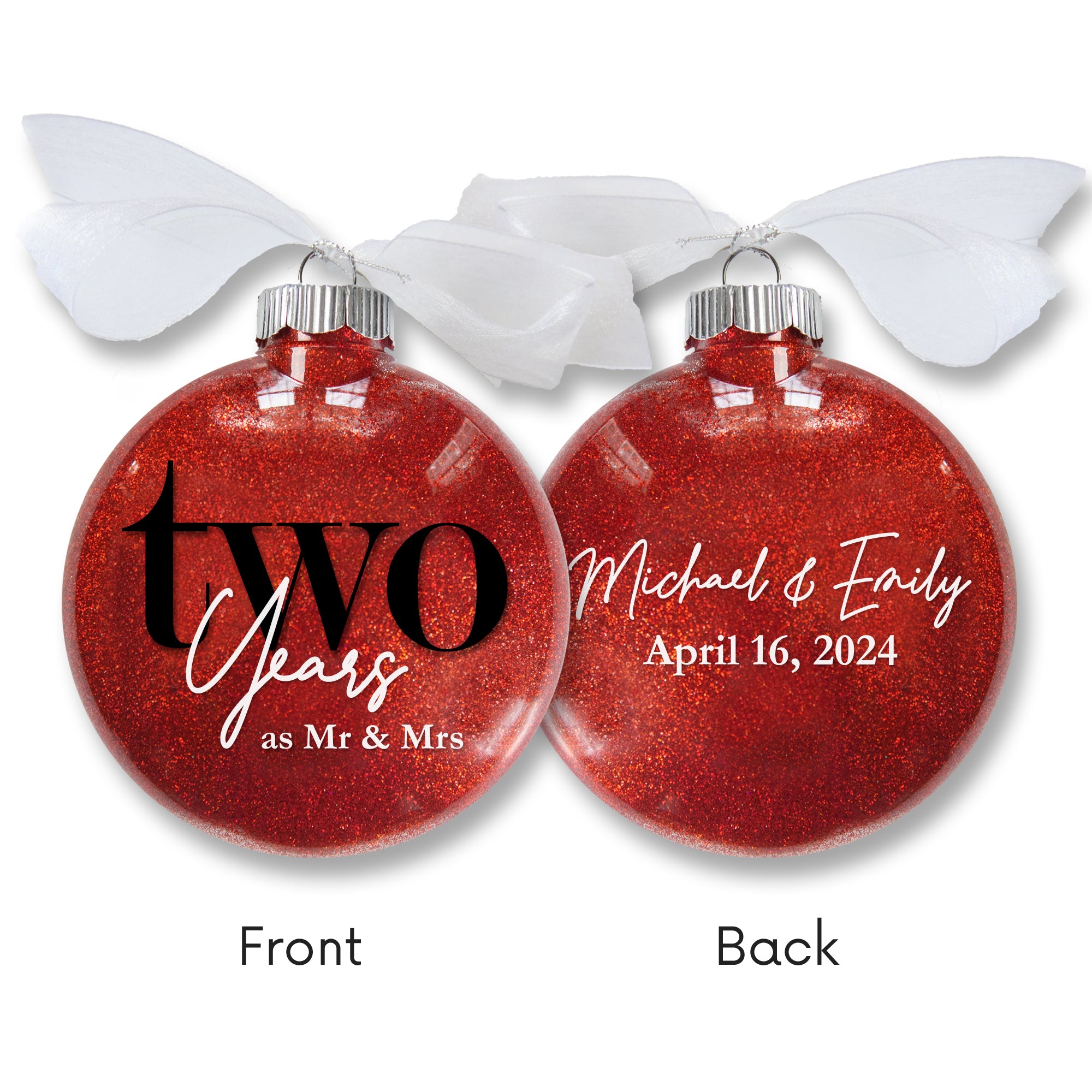 2nd Wedding Anniversary Glitter Christmas Ornament