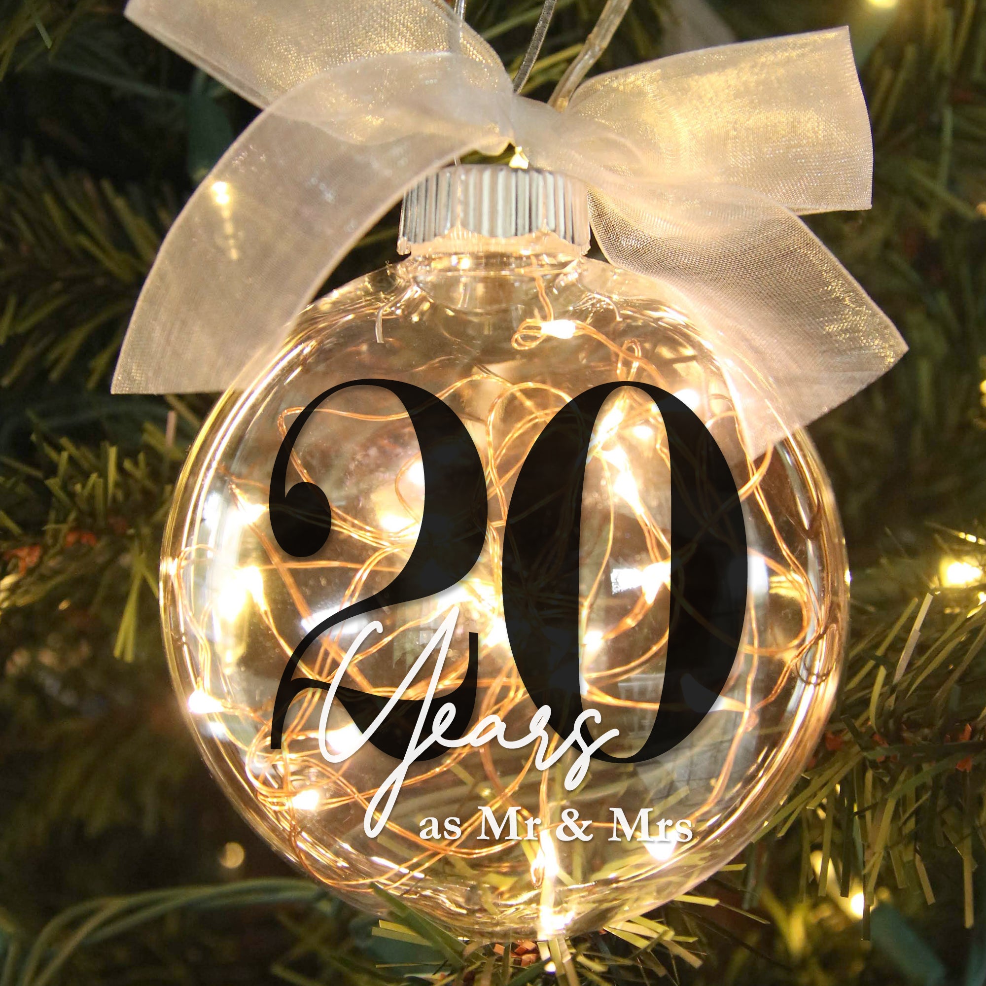 20th Wedding Anniversary Lighted Christmas Ornament