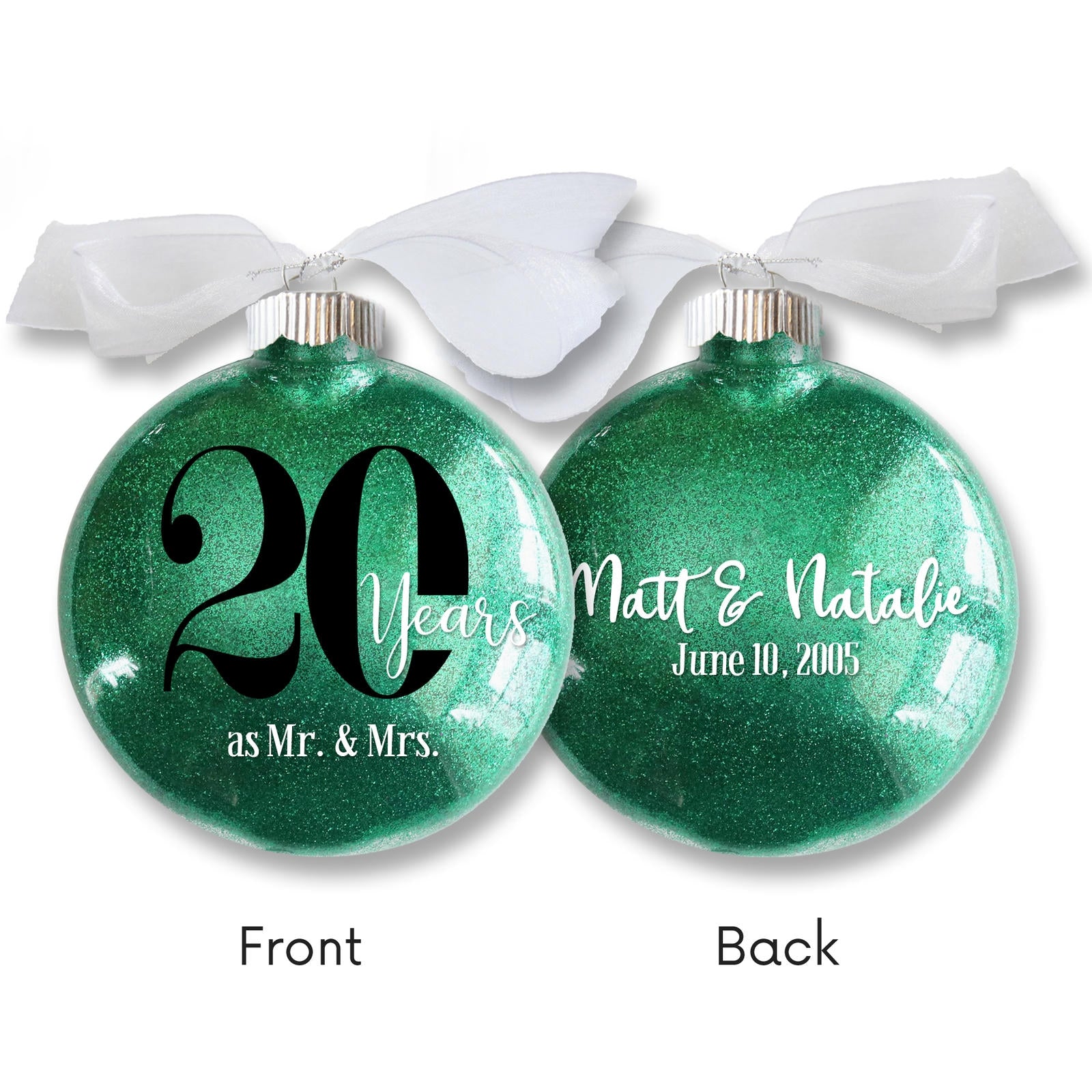 20th Wedding Anniversary Glitter Christmas Ornament