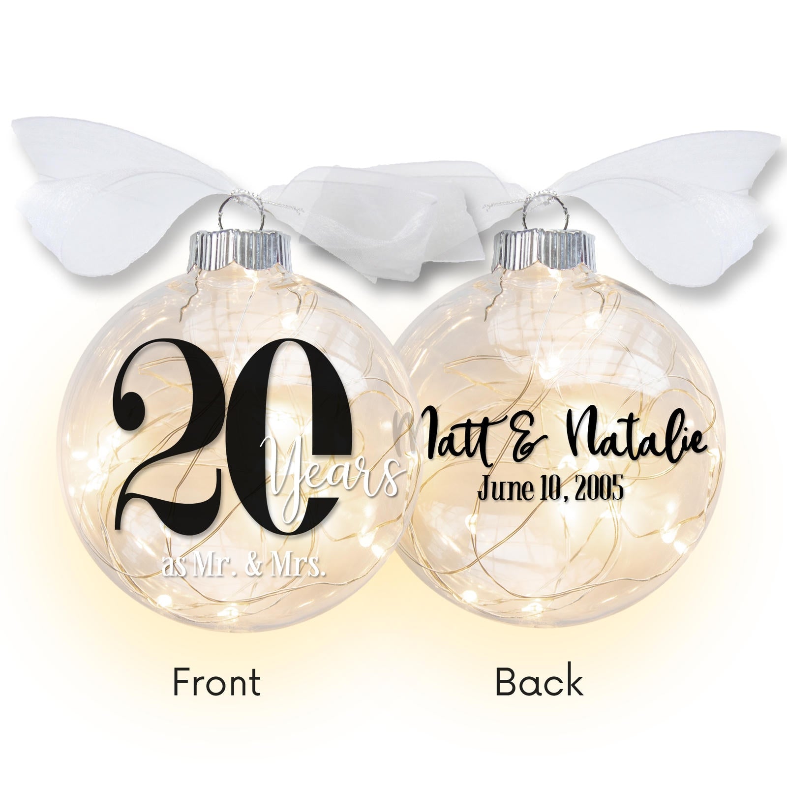 20th Wedding Anniversary Lighted Christmas Ornament