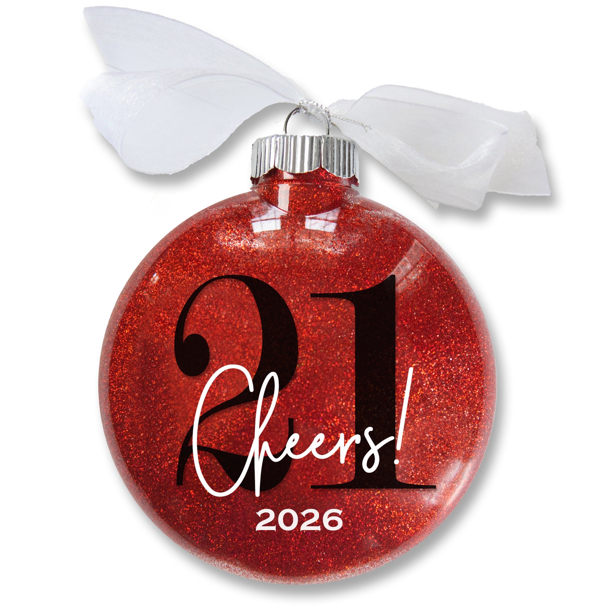 Personalized 21st Birthday Glitter Christmas Ornament - Cheers to Twenty-One Years