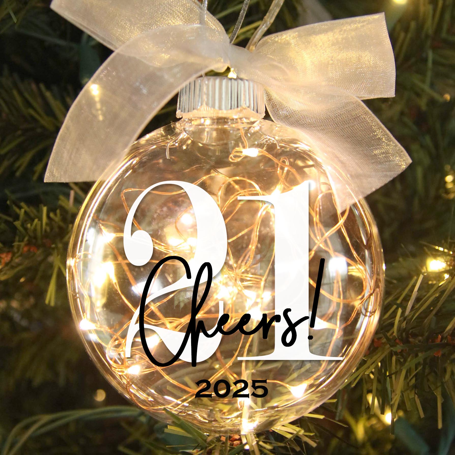 Personalized 21st Birthday Lighted Christmas Ornament - Cheers to 21