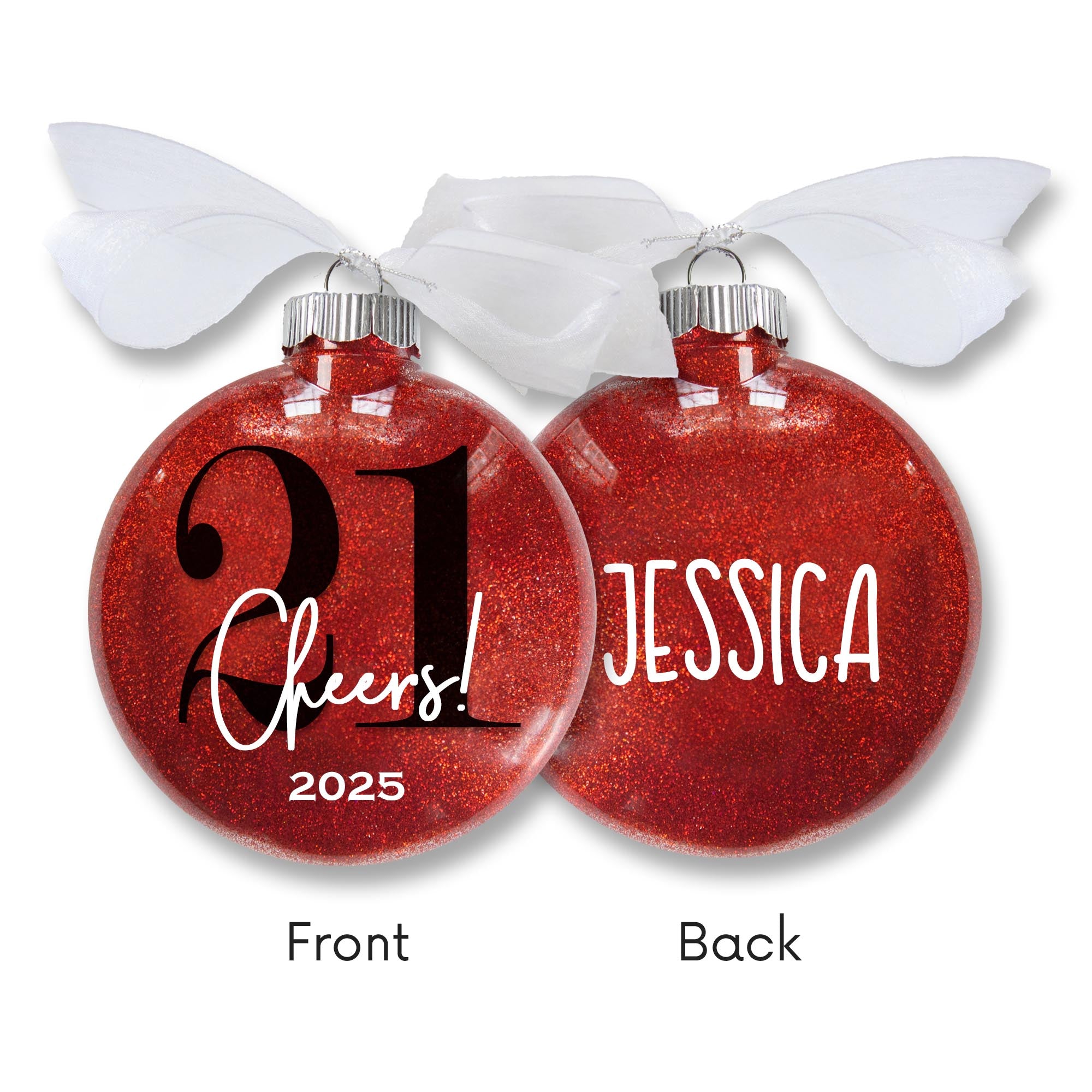 Personalized 21st Birthday Glitter Christmas Ornament - Cheers to Twenty-One Years