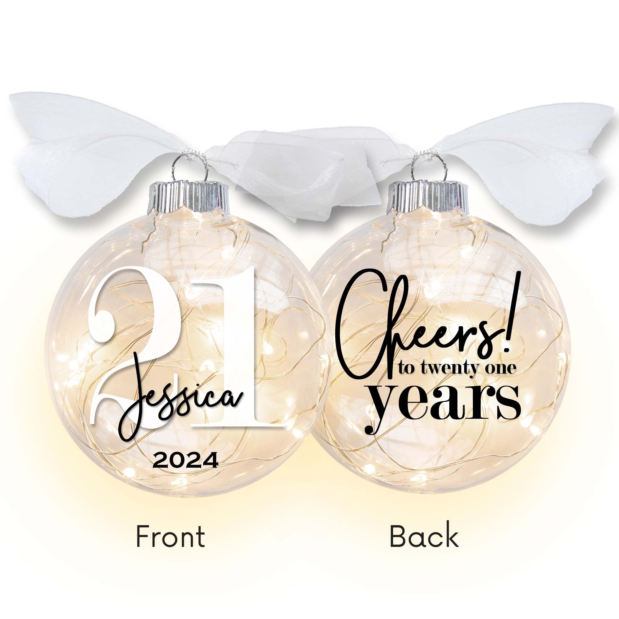 Personalized 21st birthday light-up ornament