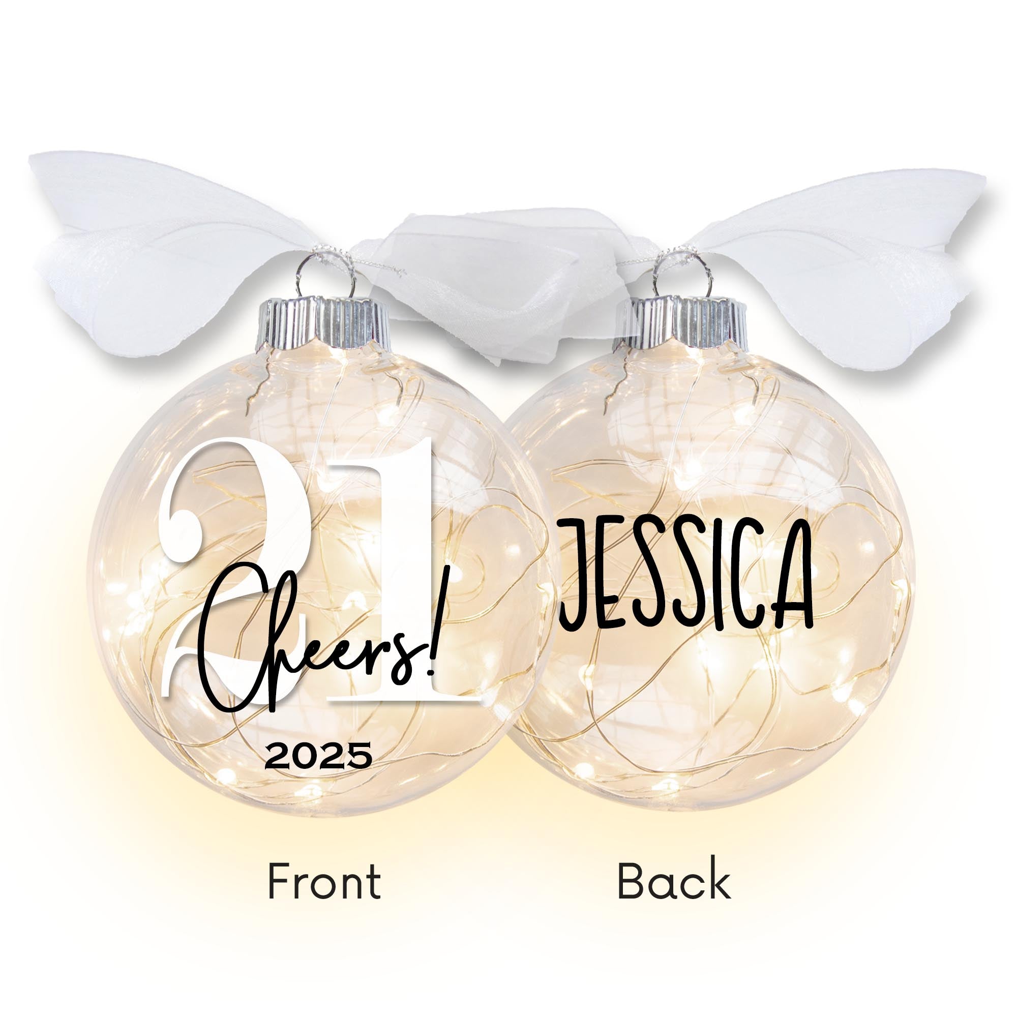Personalized 21st Birthday Lighted Christmas Ornament - Cheers to 21
