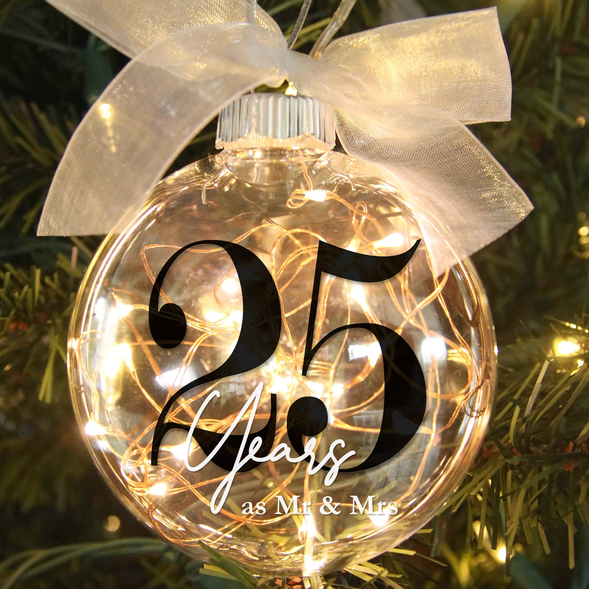 25th Wedding Anniversary Lighted Christmas Ornament