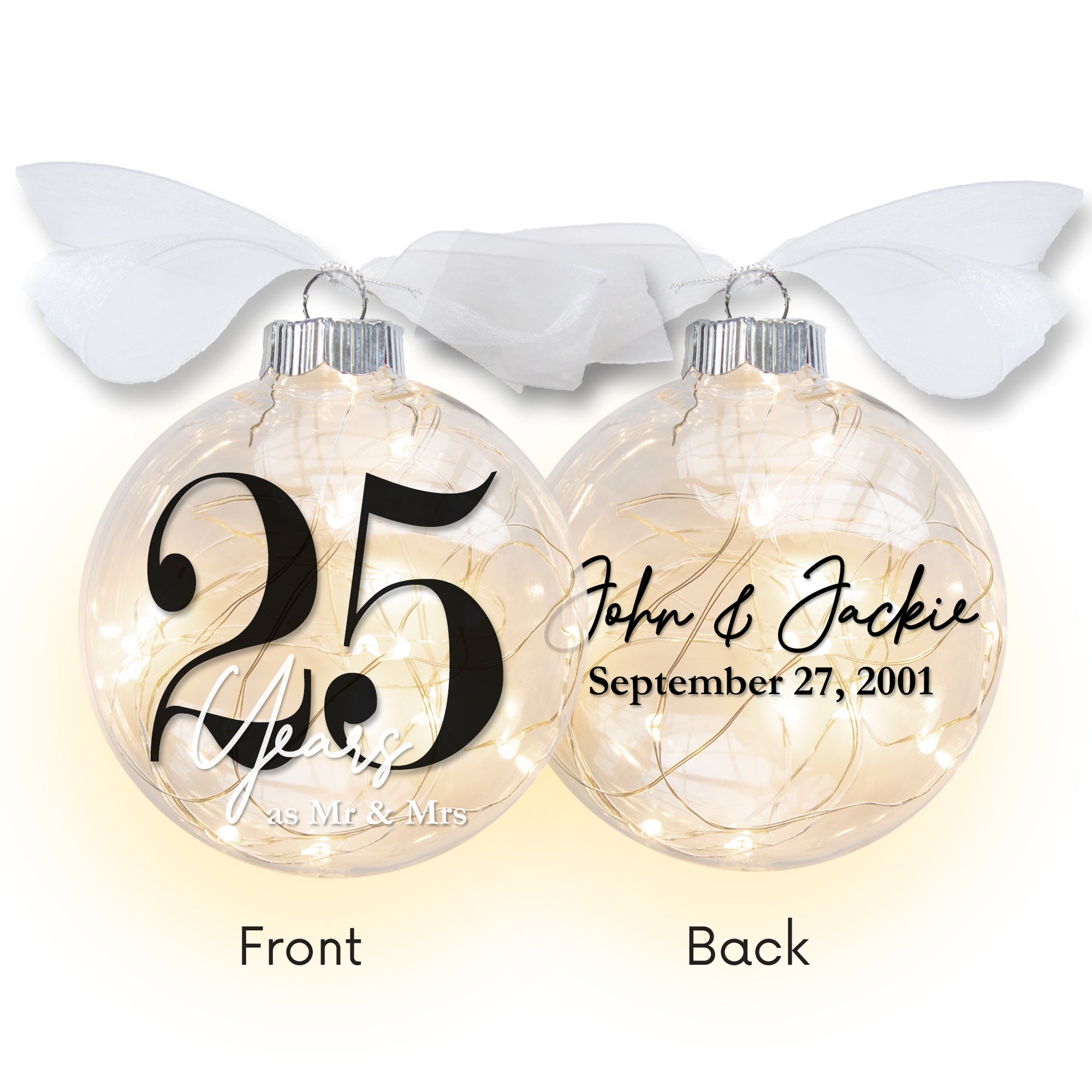 25th Wedding Anniversary Lighted Christmas Ornament