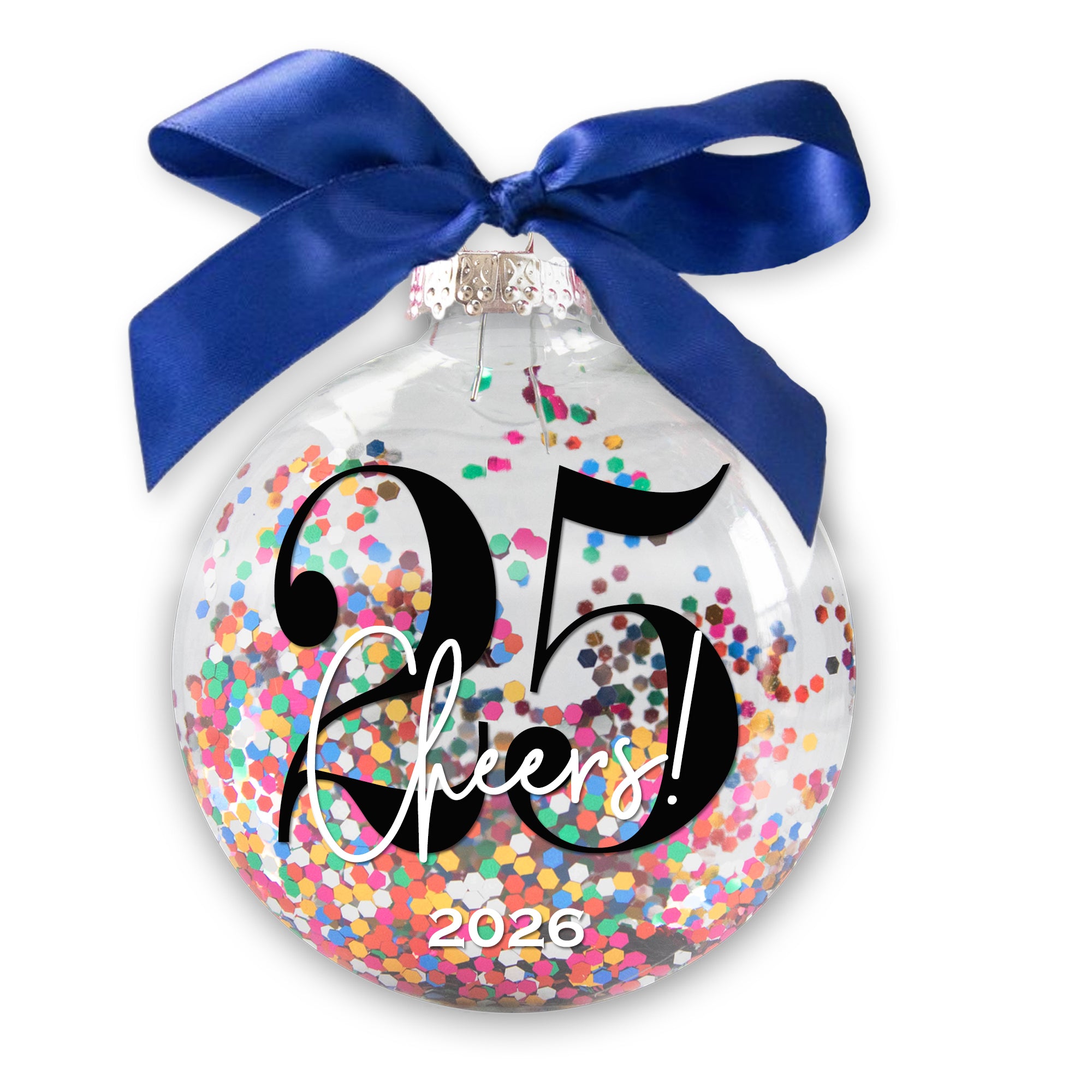 Personalized 25th Birthday Christmas Ornament - Multi-colored Glitter Confetti Inside