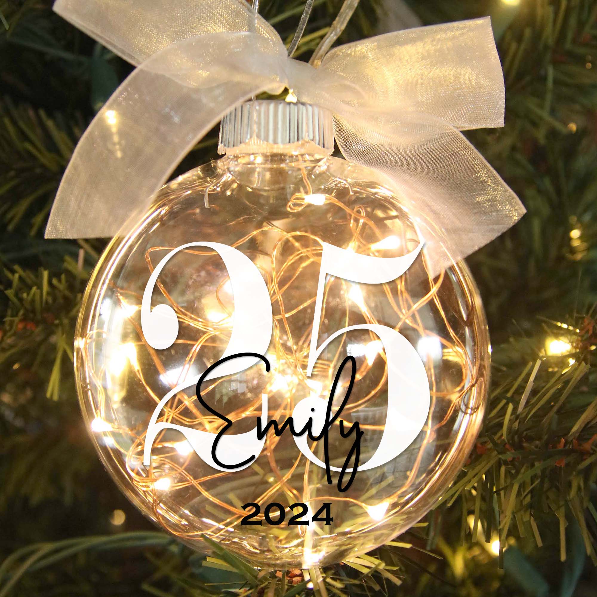 Personalized 25th Birthday Lighted Christmas Ornament - Cheers to 25