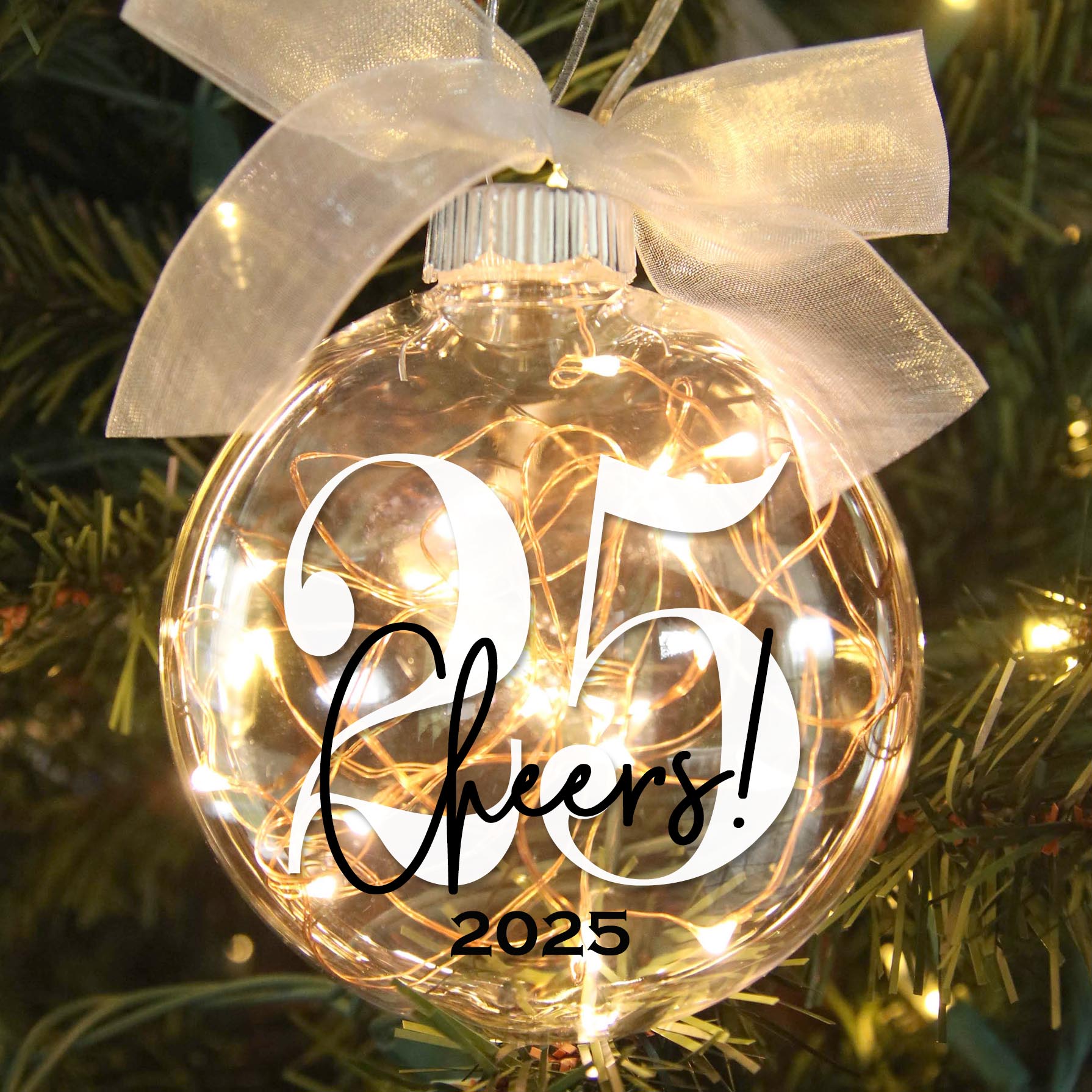 Personalized 25th Birthday Lighted Christmas Ornament - Cheers to 25