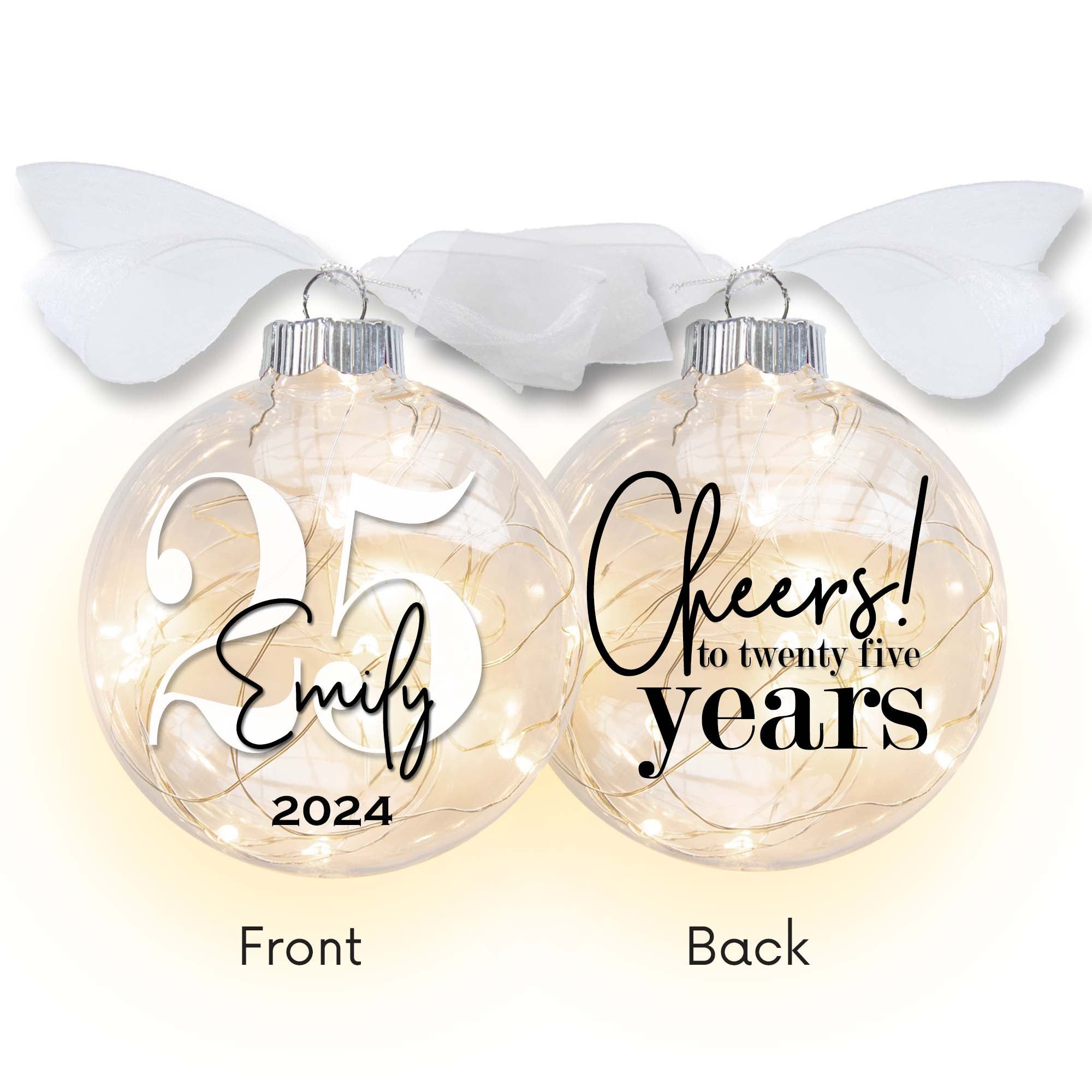 Personalized 25th Birthday Lighted Christmas Ornament - Cheers to 25