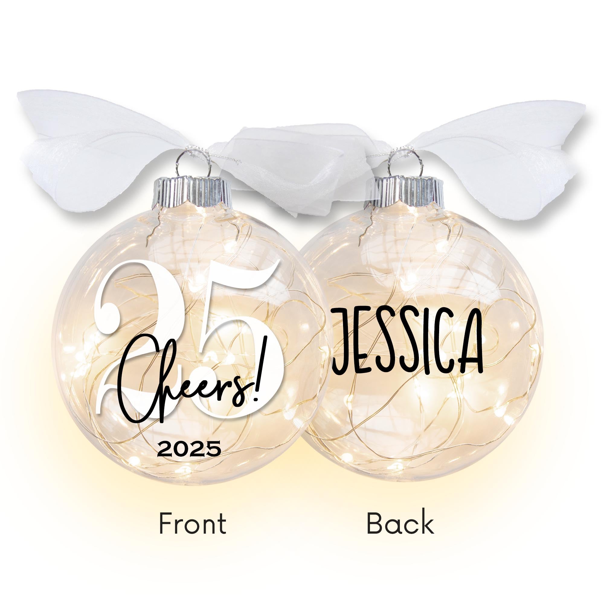 Personalized 25th Birthday Lighted Christmas Ornament - Cheers to 25