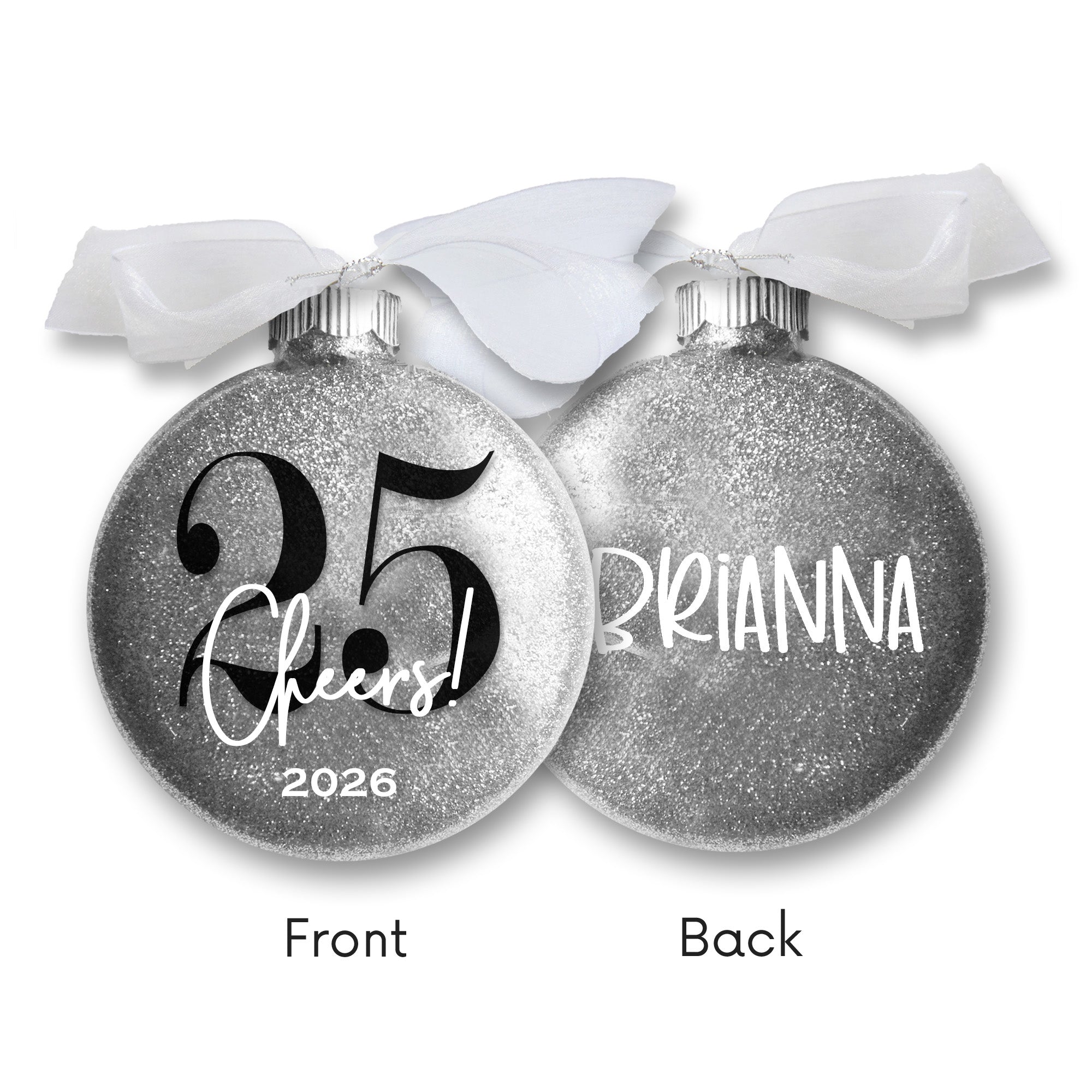 Personalized 25th Birthday Glitter Christmas Ornament - Custom Name & Year