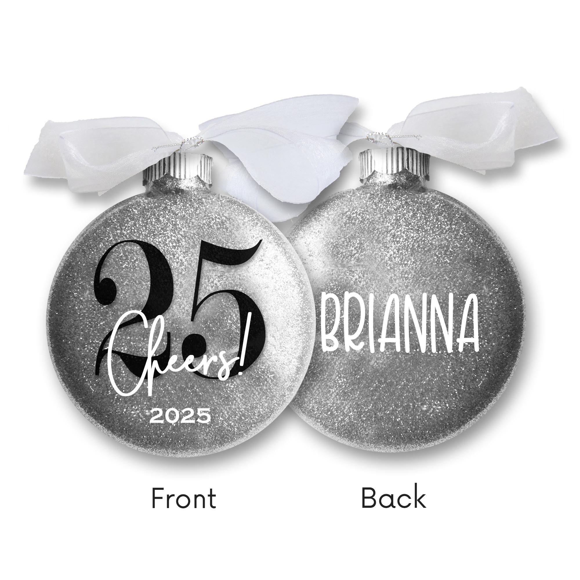 Personalized 25th Birthday Glitter Christmas Ornament - Custom Name & Year