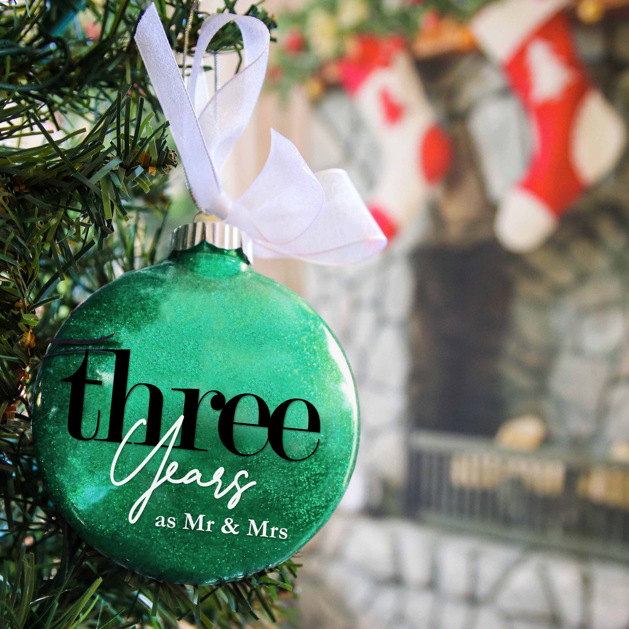 3rd Wedding Anniversary Glitter Christmas Ornament