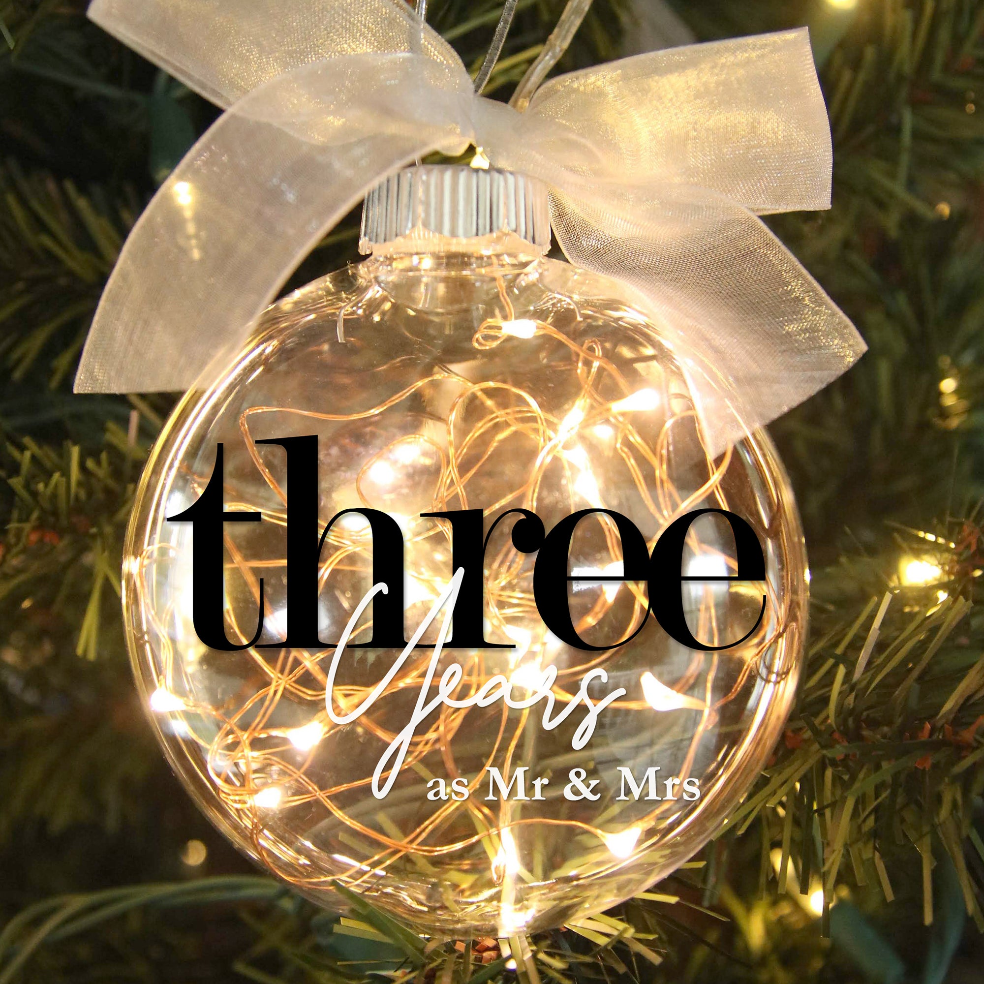 3rd Wedding Anniversary Lighted Christmas Ornament